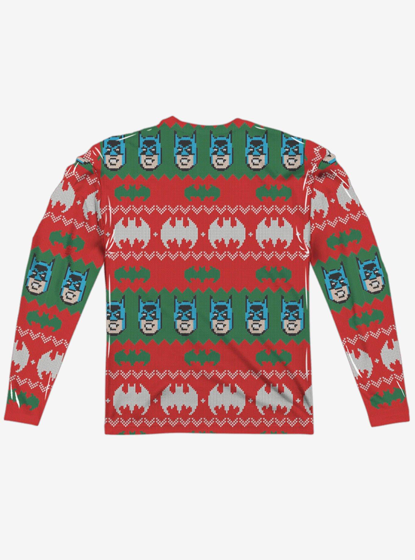 DC Comics Batman Bat Christmas Sweater Print Long Sleeve Sublimated T-Shirt, MULTI, alternate