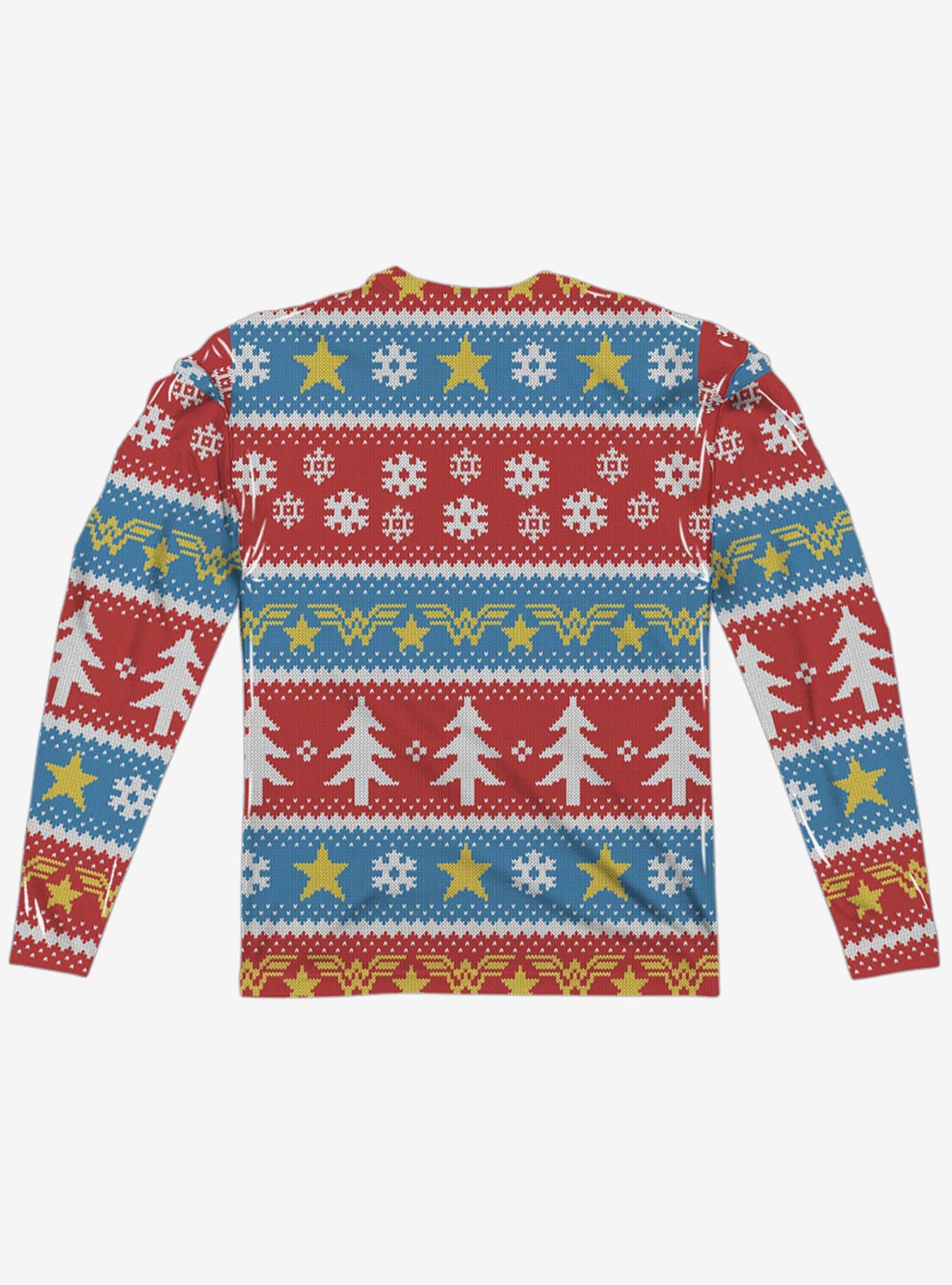 DC Comics Wonder Woman Christmas Sweater Print Long Sleeve Sublimated T-Shirt, MULTI, alternate