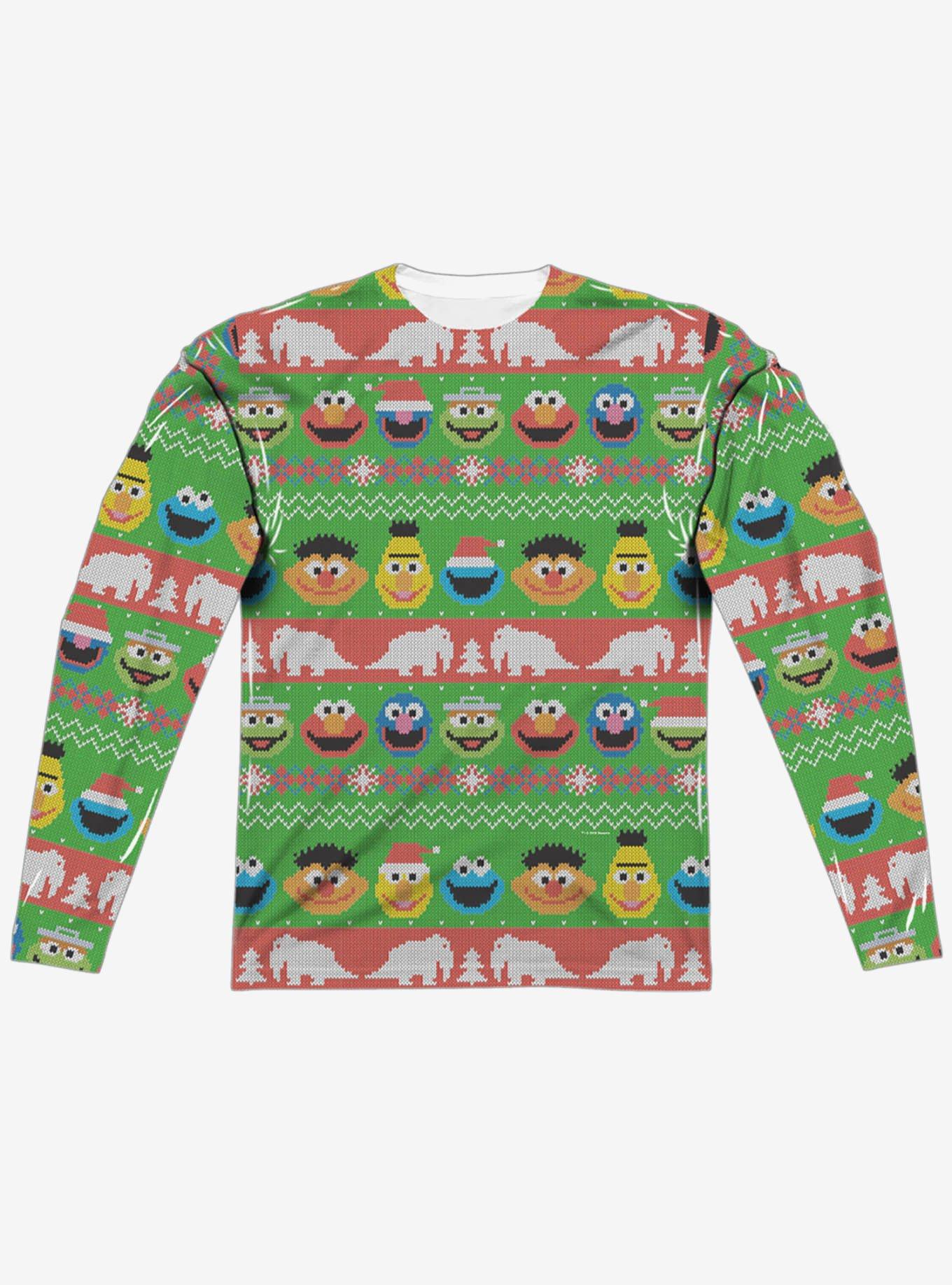 Sesame Street Christmas Sweater Print Long Sleeve Sublimated T-Shirt, , hi-res