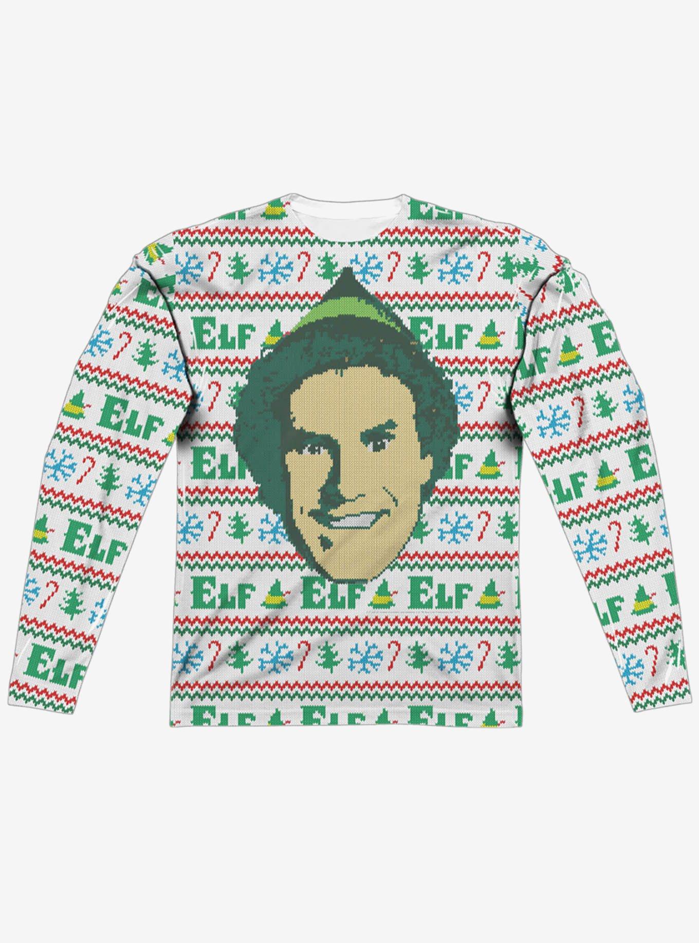 Elf Christmas Sweater Print Long Sleeve Sublimated T-Shirt, MULTI, alternate