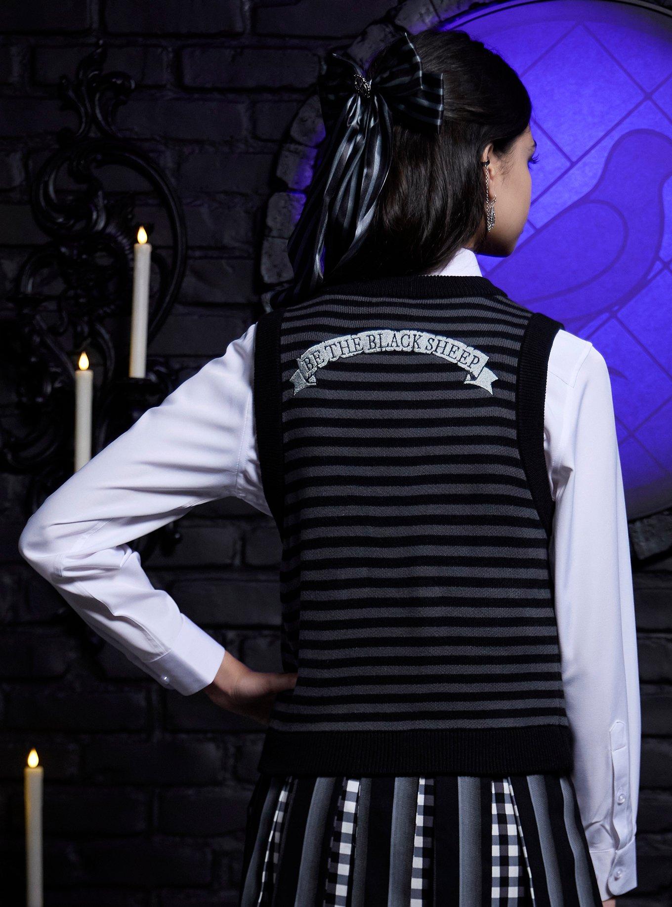 Wednesday Black & Grey Stripe Black Sheep Sweater Vest, , hi-res