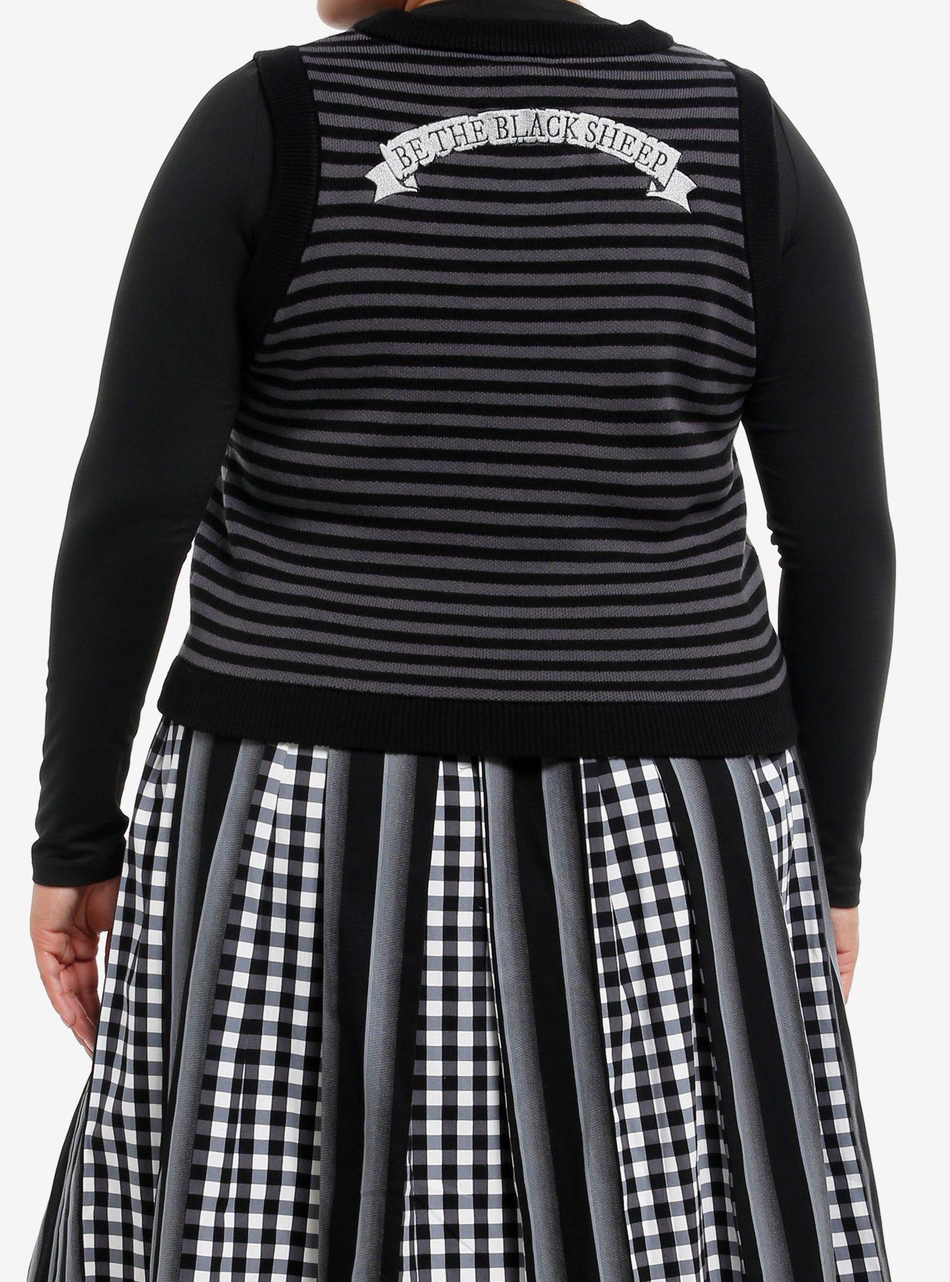 Wednesday Black & Grey Stripe Black Sheep Girls Sweater Vest Plus Size, , hi-res