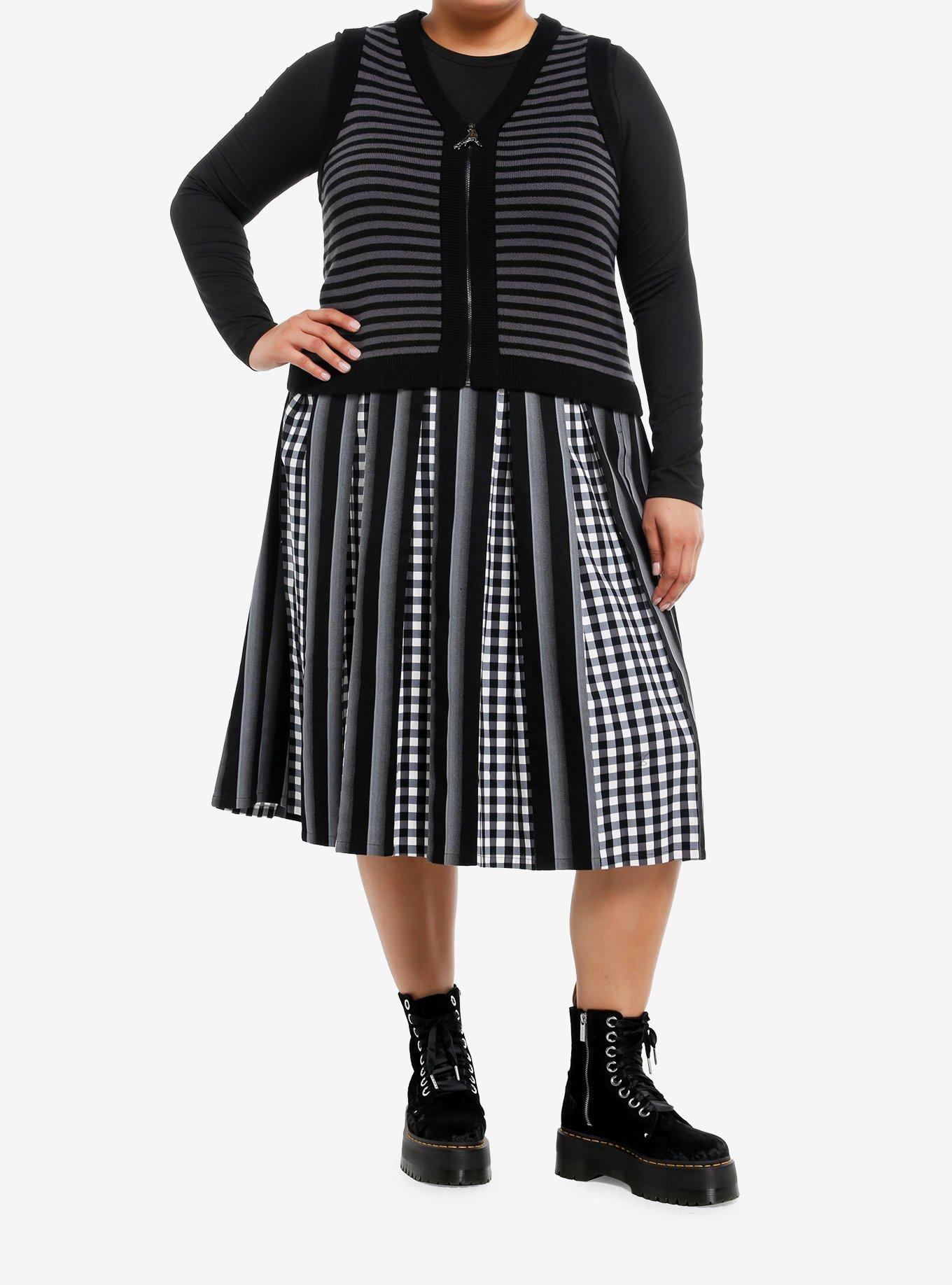 Wednesday Black & Grey Stripe Black Sheep Girls Sweater Vest Plus Size, BLACK  GREY, alternate