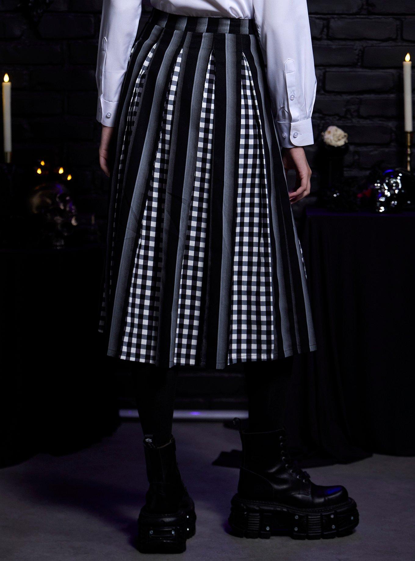 Wednesday Nevermore Academy Uniform Pleated Midi Skirt, BLACK  GREY, alternate