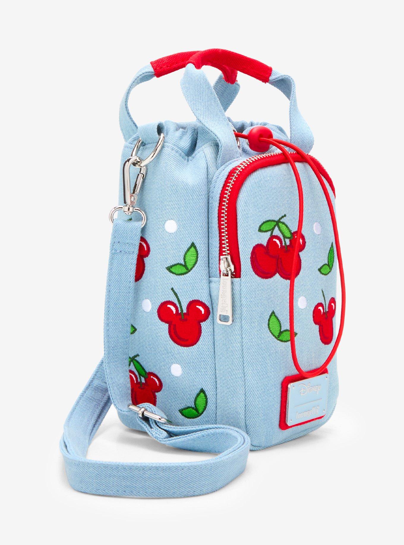 Loungefly Disney Mickey Mouse Cherries Denim Water Bottle Holder Crossbody Bag - BoxLunch Exclusive, , hi-res
