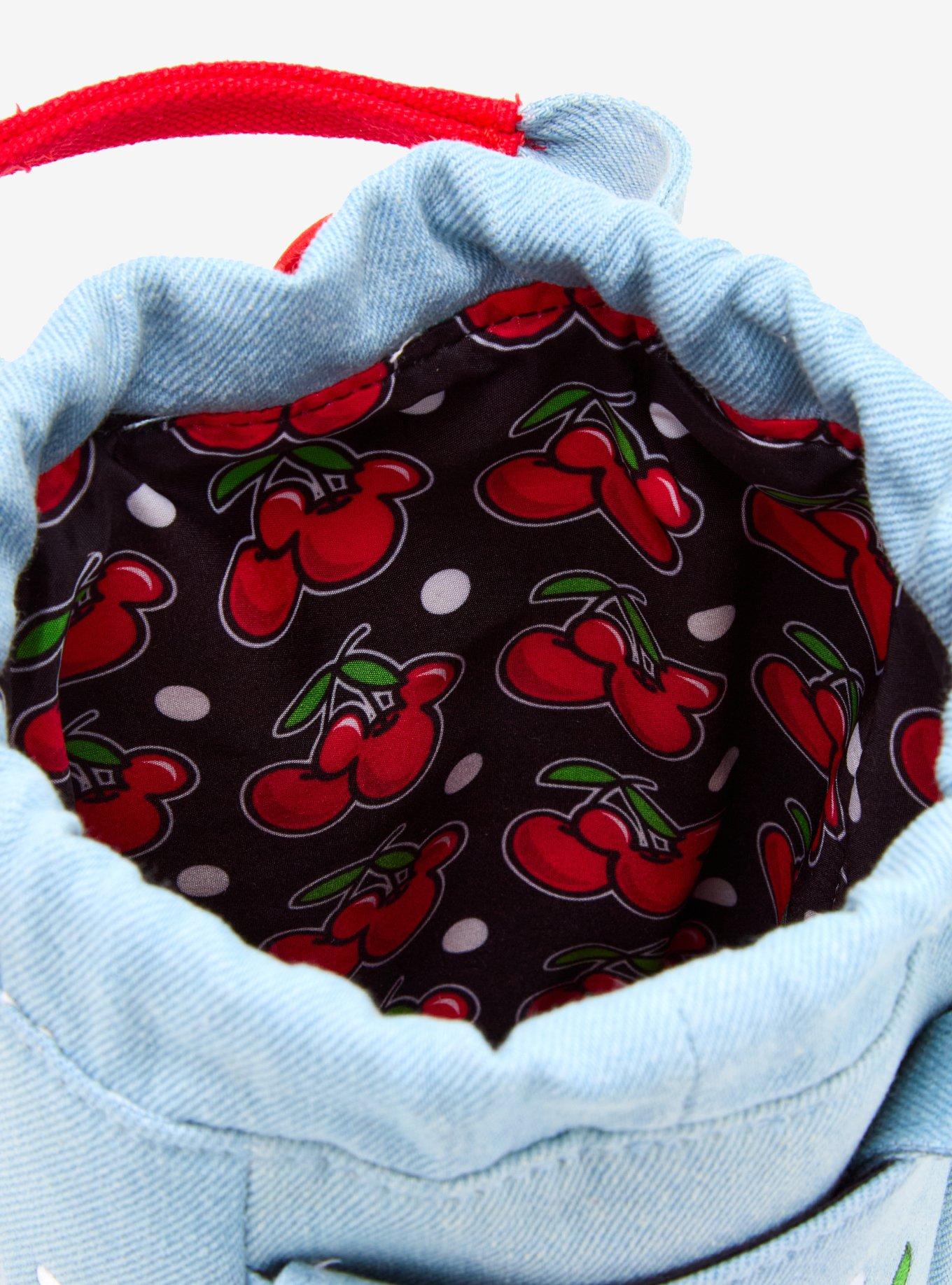 Loungefly Disney Mickey Mouse Cherries Denim Water Bottle Holder Crossbody Bag - BoxLunch Exclusive