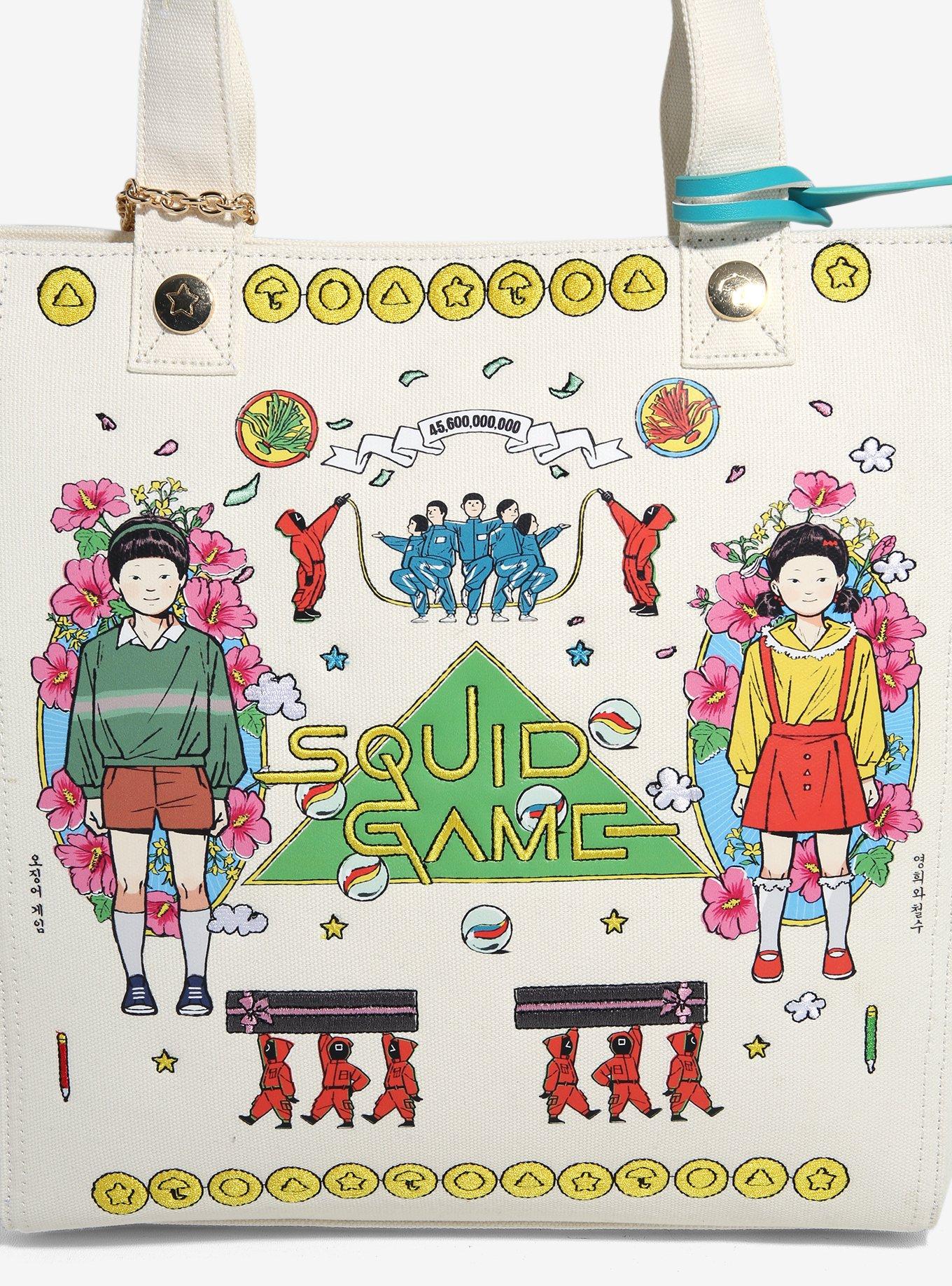 Squid Game Icons Embroidered Tote Bag With Coin Purse — BoxLunch Exclusive, , alternate