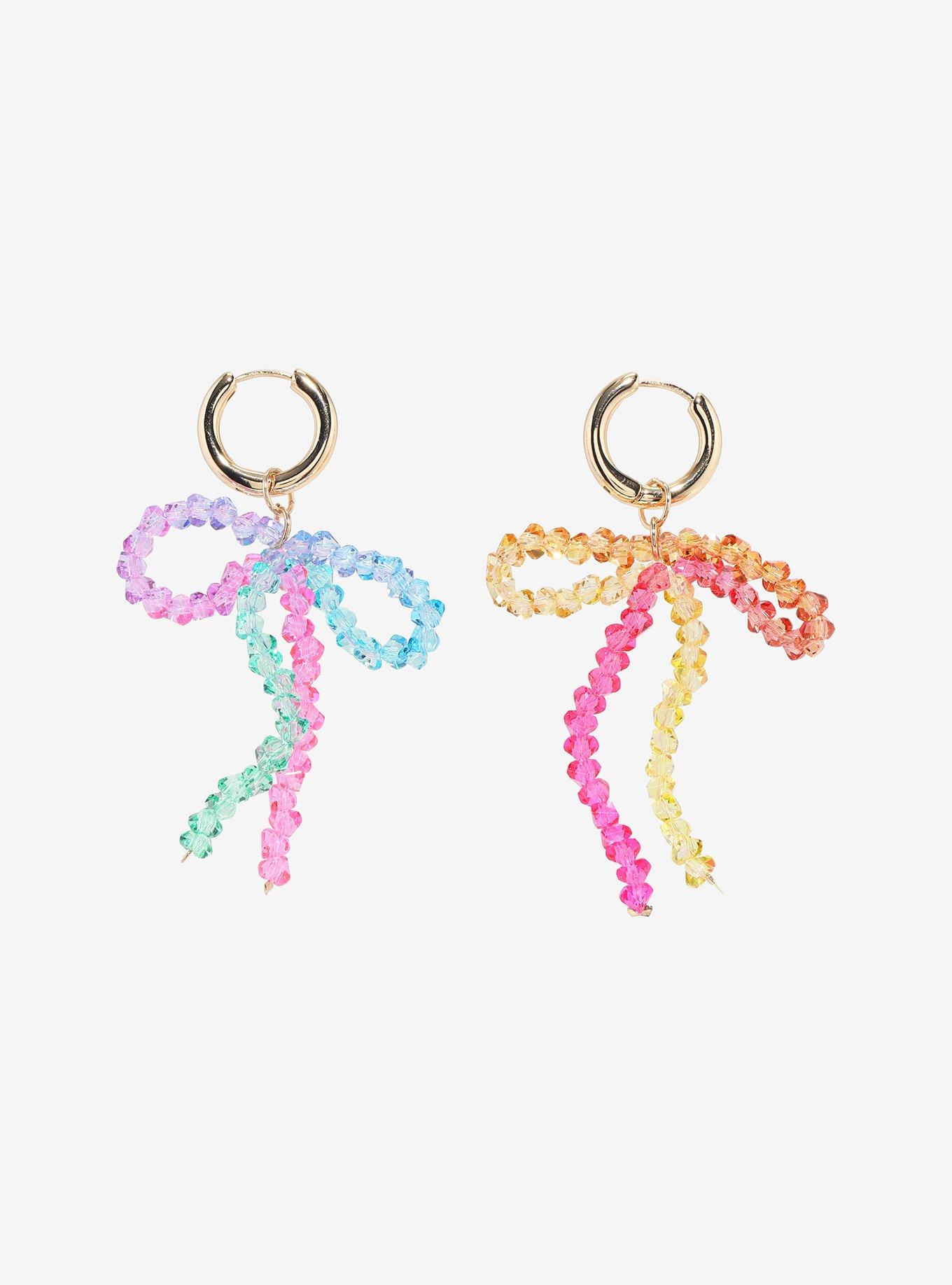 Sweet Society Multicolored Bow Beaded Drop Earrings, , hi-res