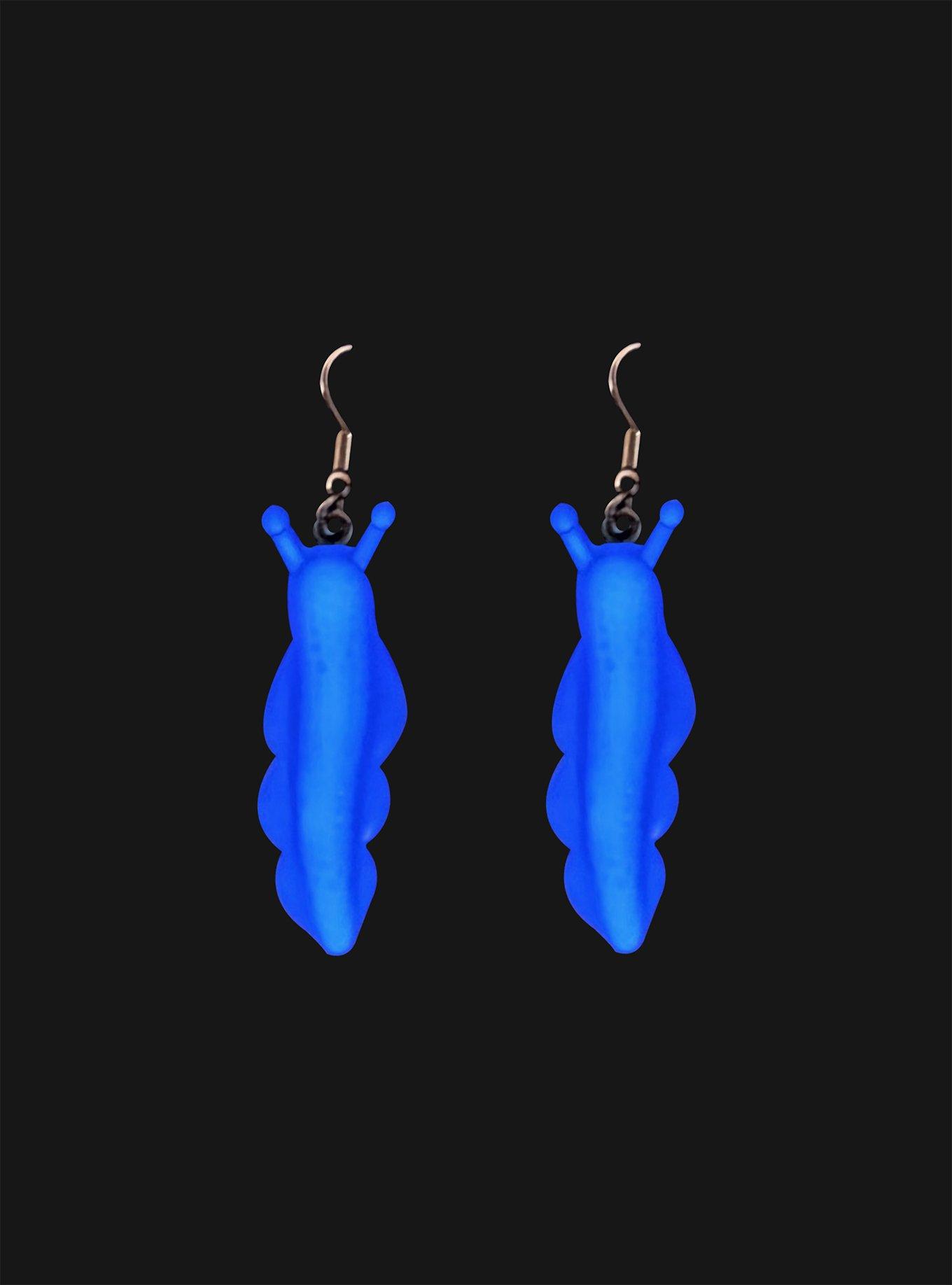 Blue Slug Glow-In-The-Dark Figural Earrings, , alternate