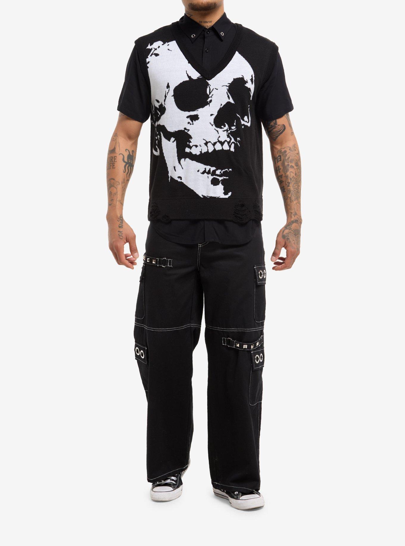 Black & White Skull Twofer Sweater Vest, , hi-res