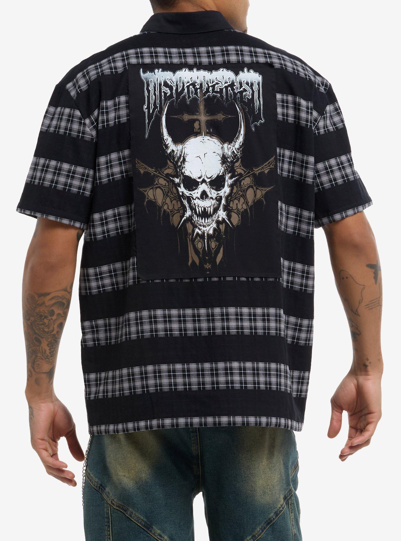 Skull Patch Plaid Stripe Woven Button-Up, , alternate