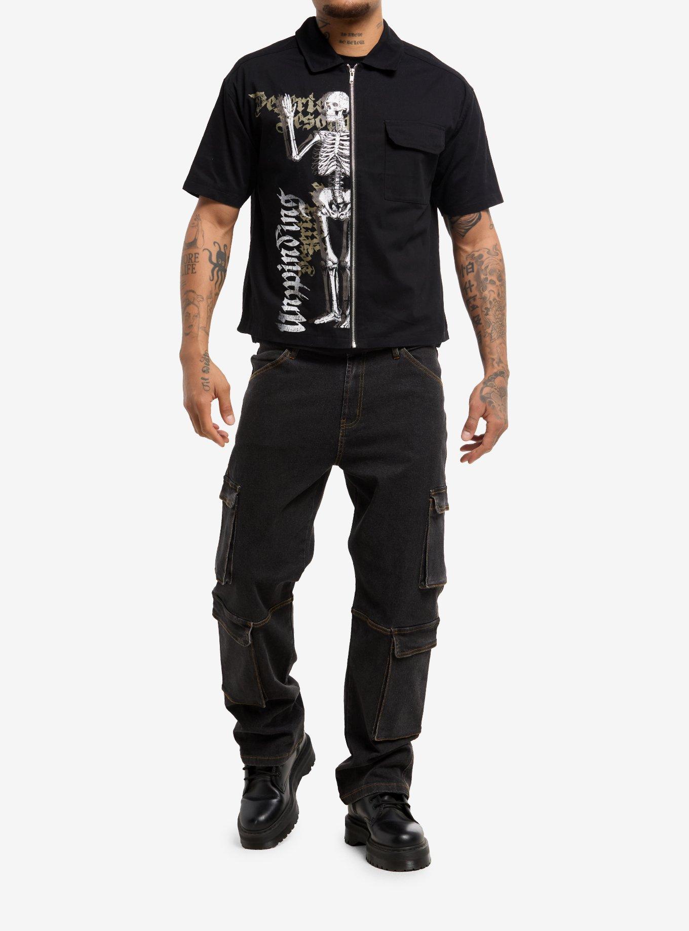 Skeleton Zip-Up Woven Shirt, , alternate