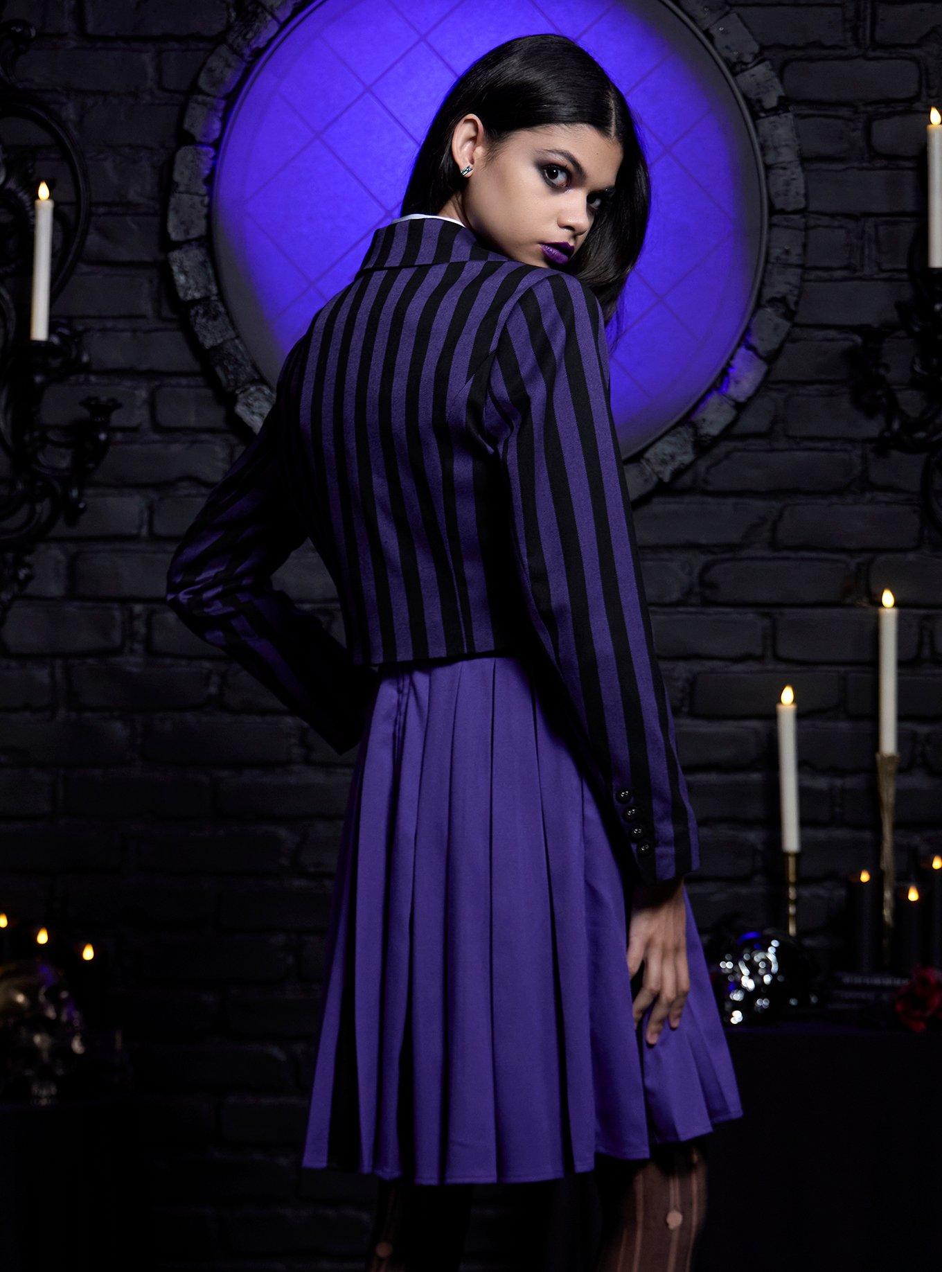 Wednesday Enid Nevermore Academy Uniform Crop Blazer, PURPLE  BLACK, alternate
