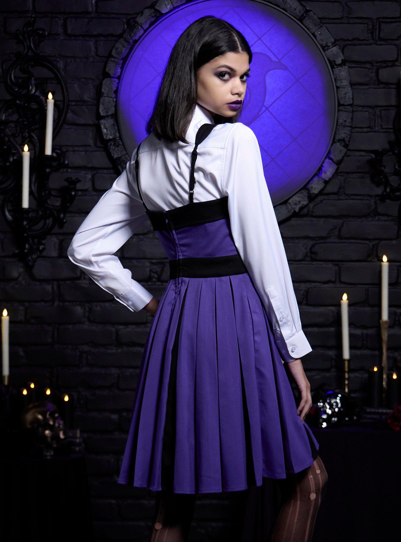 Wednesday Enid Nevermore Academy Pleated Tank Dress, PURPLE  BLACK, alternate