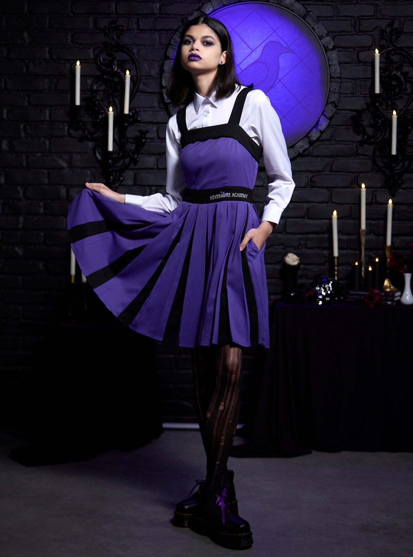 Wednesday Enid Nevermore Academy Pleated Tank Dress, PURPLE  BLACK, alternate
