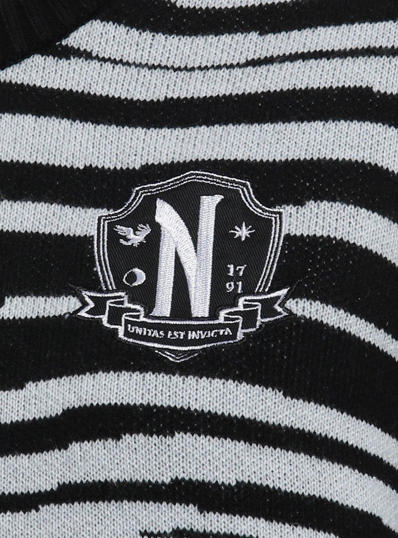 Wednesday Pugsley Stripe Intarsia Sweater, BLACK  GREY, alternate
