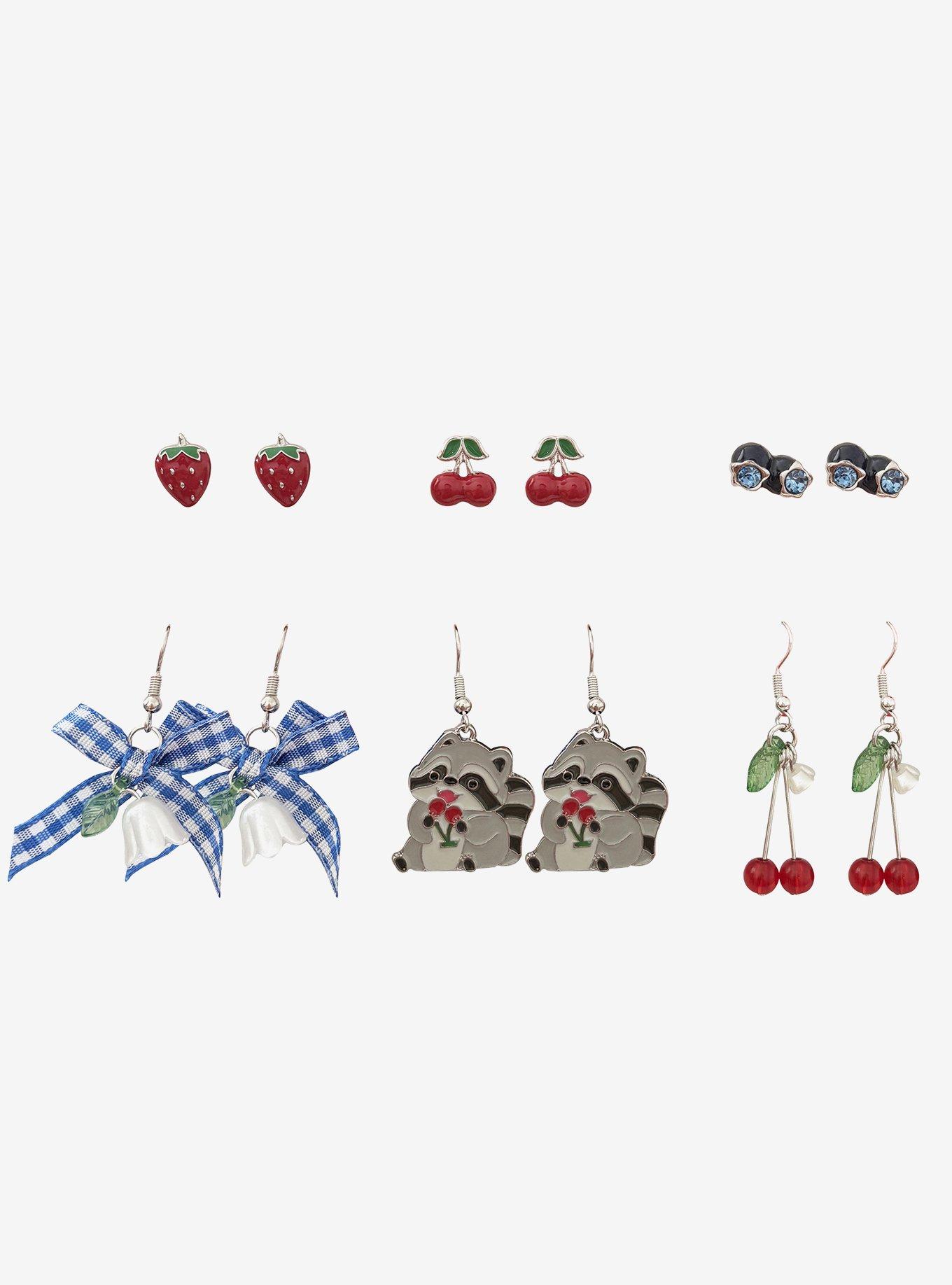 Thorn & Fable Cherry Raccoon Earring Set, , hi-res