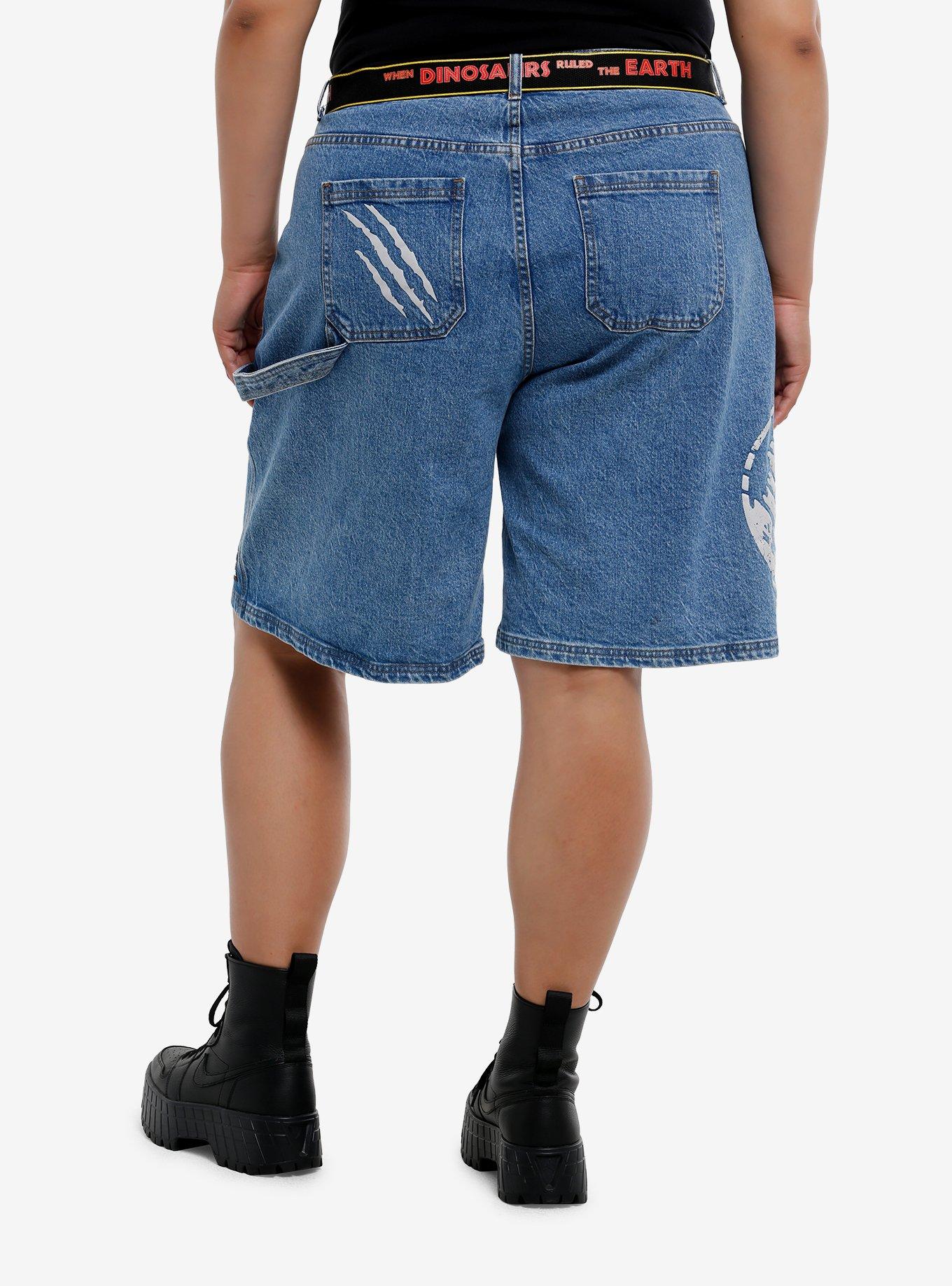 Her Universe Jurassic Park Logo Denim Jorts With Belt Plus Size, , hi-res