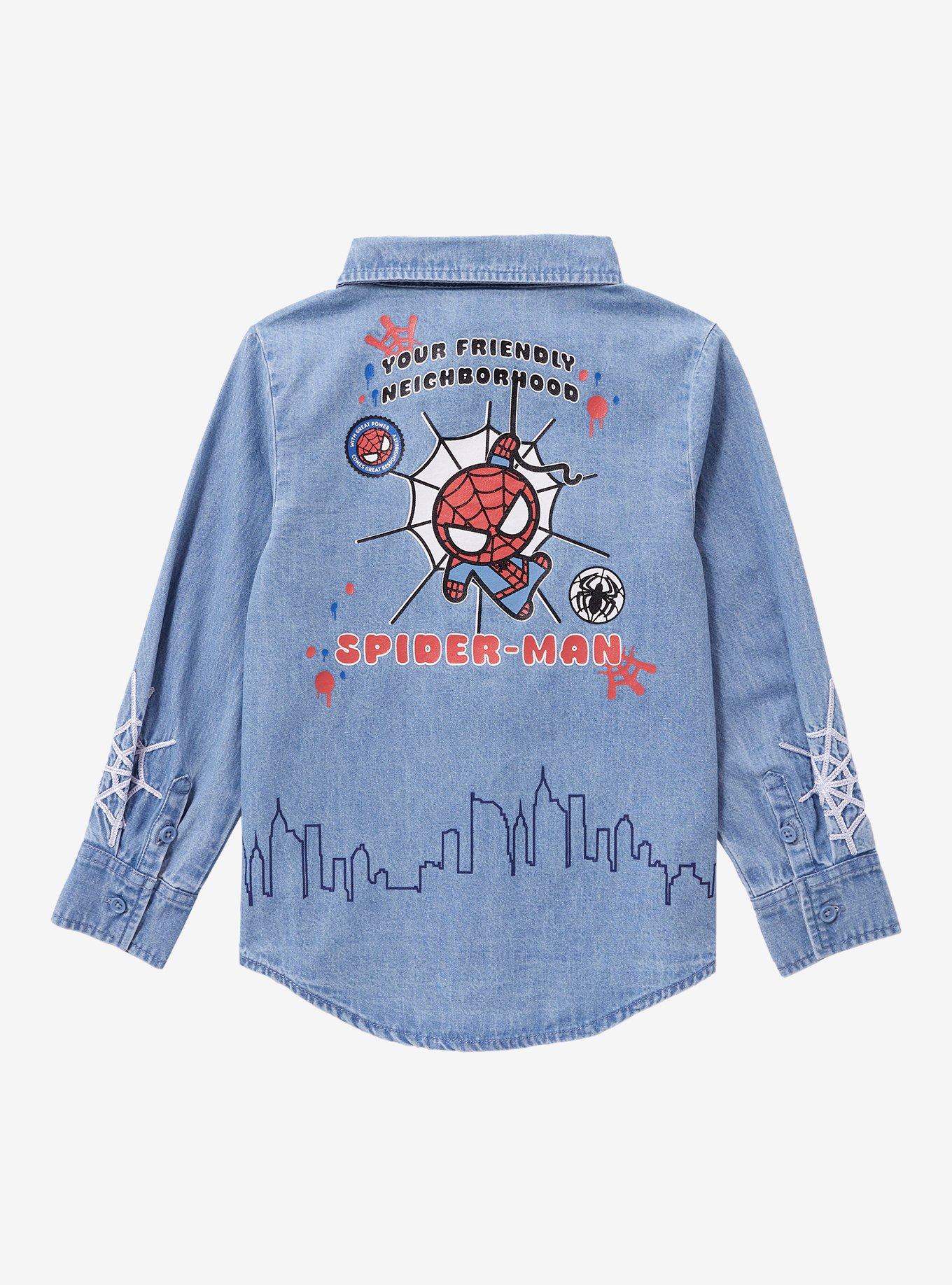 Marvel Spider-Man Skyline Denim Toddler Long Sleeve Button-Up - BoXLunch Exclusive, , hi-res