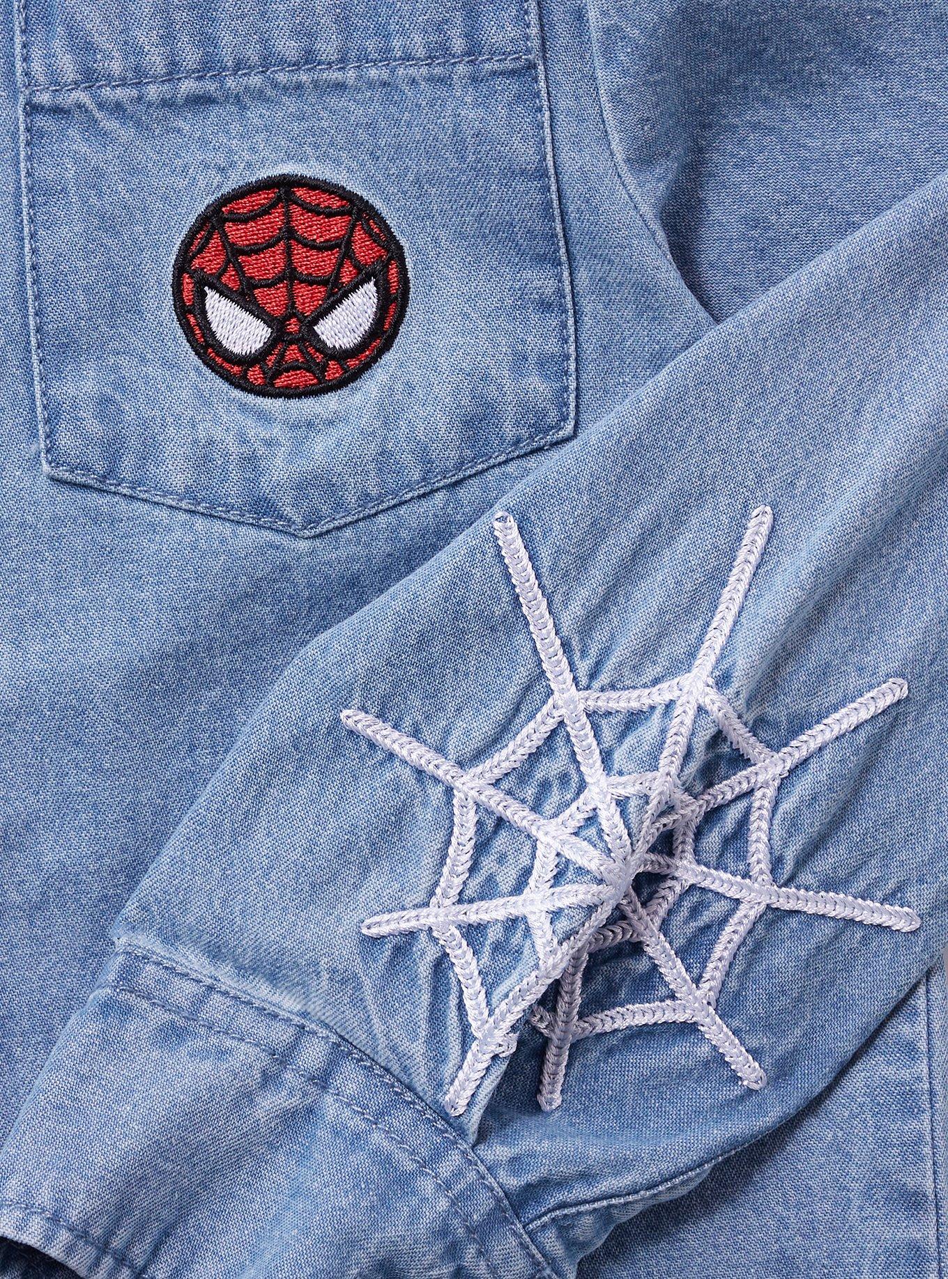 Marvel Spider-Man Skyline Denim Toddler Long Sleeve Button-Up - BoXLunch Exclusive, RED, alternate