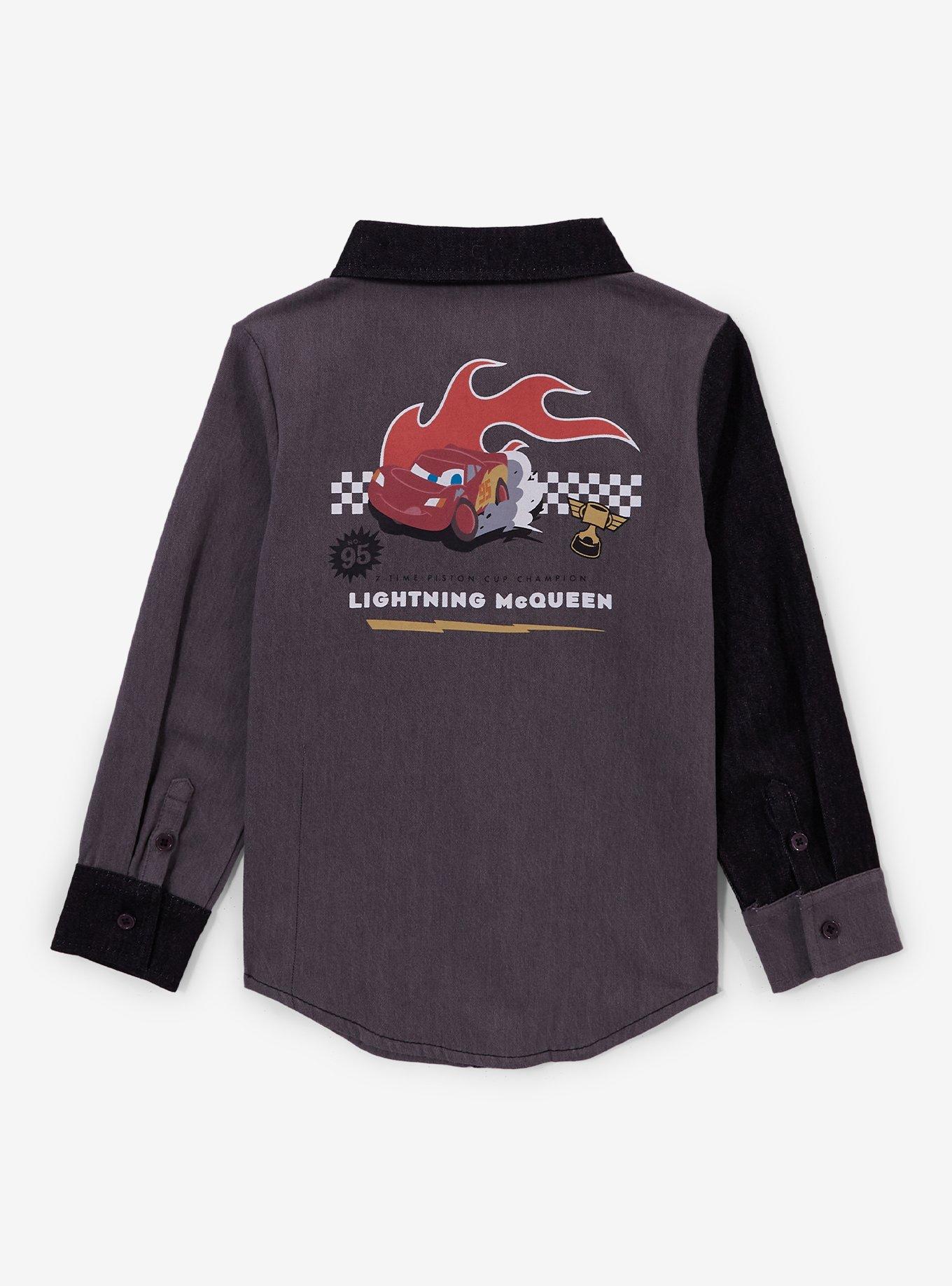 Disney Pixar Cars Lightning McQueen Flames Toddler Long Sleeve Woven Button-Up - BoxLunch Exclusive, , hi-res