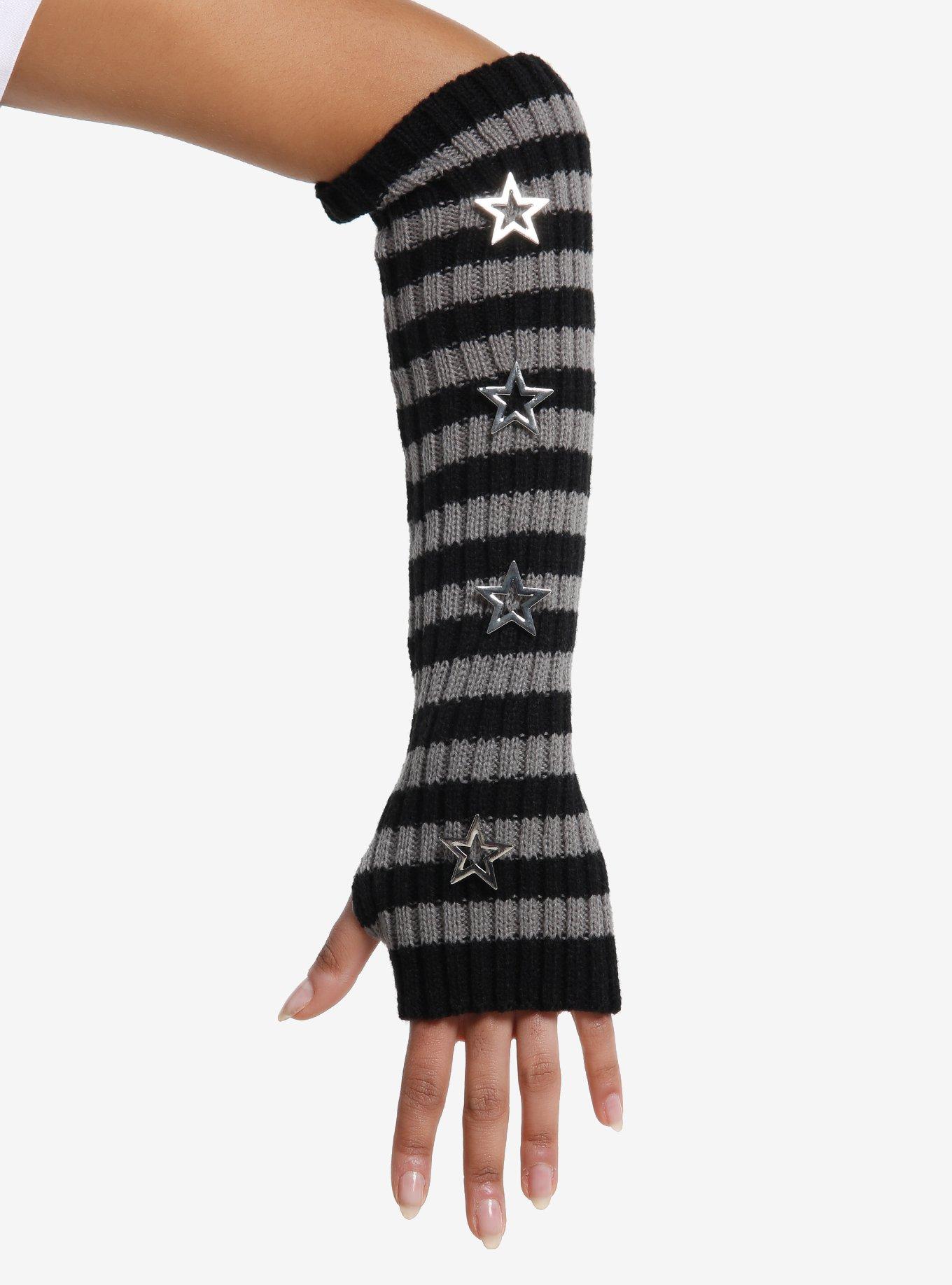 Grey & Black Stripe Star Charm Arm Warmers, , alternate