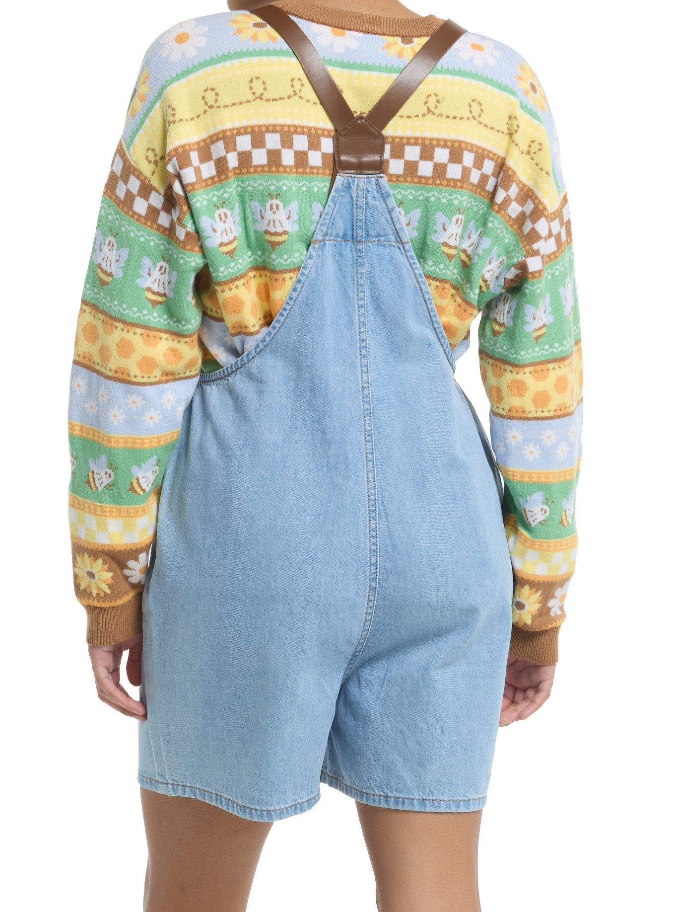 Ghost Bee & Flowers Embroidered Shortalls, , alternate