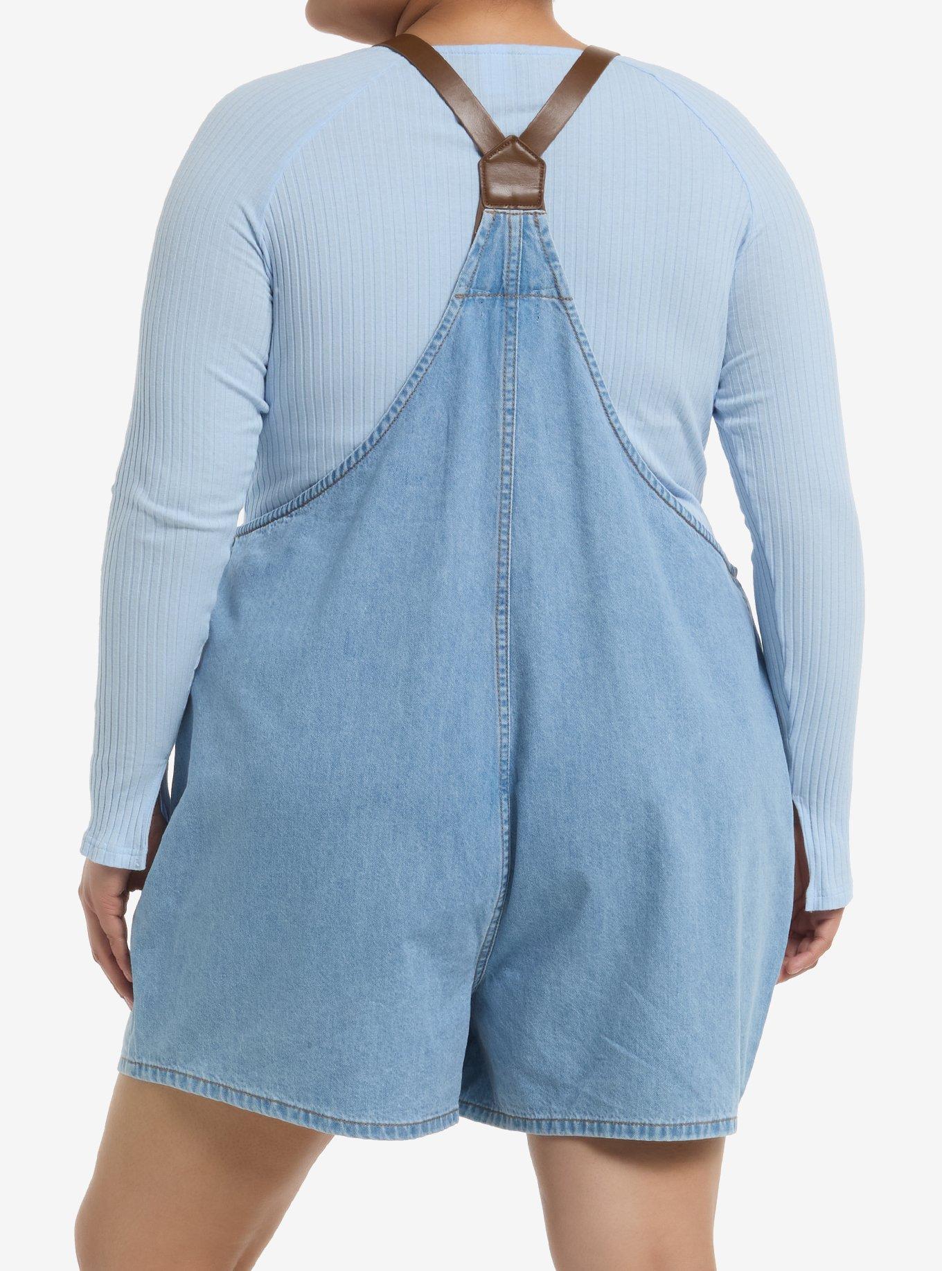 Ghost Bee & Flowers Embroidered Shortalls Plus Size, , alternate