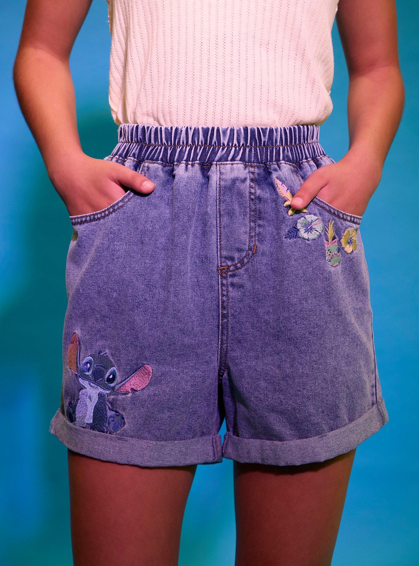 Her Universe Disney Lilo & Stitch Scrump & Stitch Elasticated Denim Shorts, MULTI, alternate