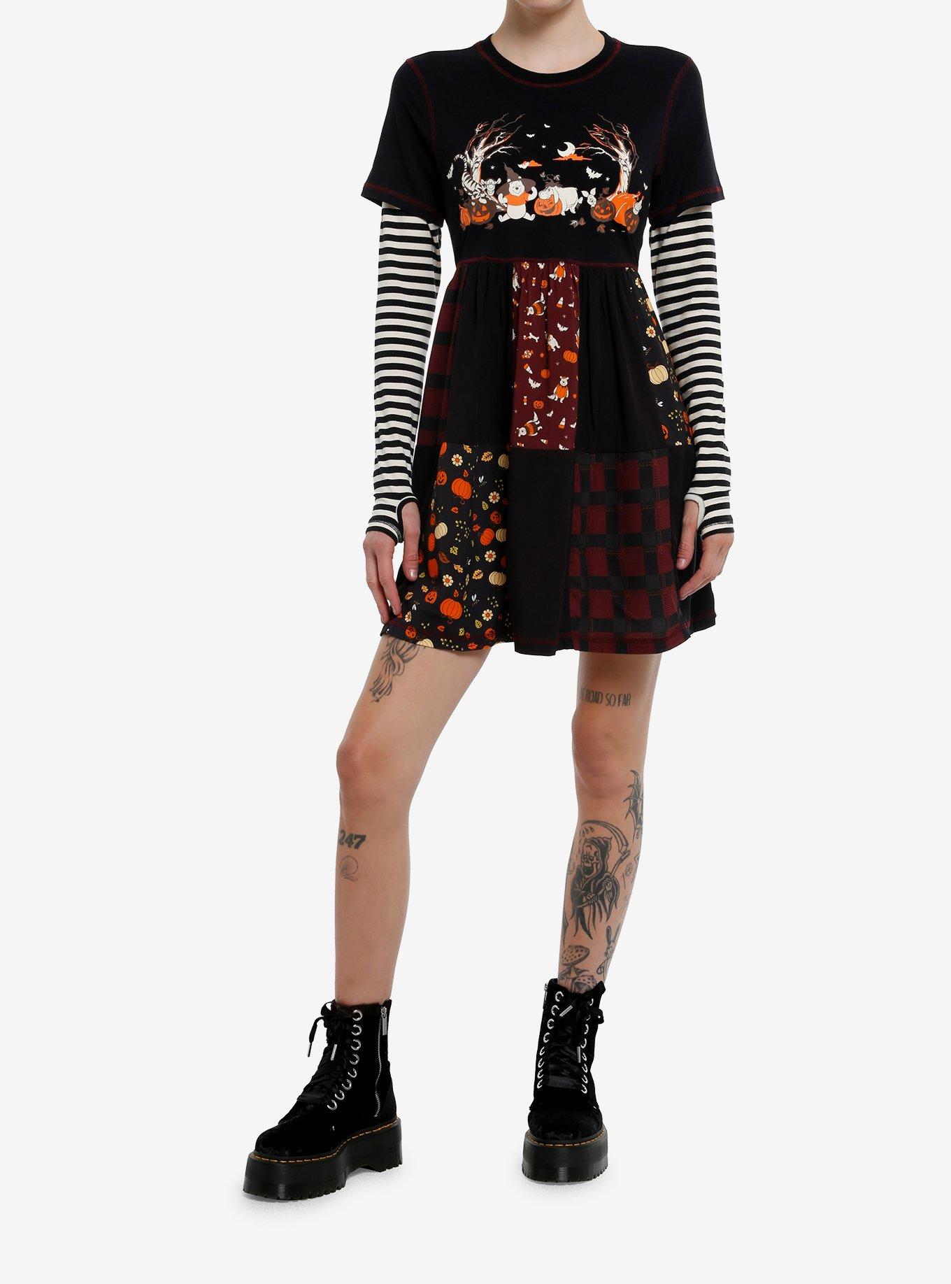 Her Universe Disney Winnie The Pooh Halloween Patchwork Twofer Dress, , hi-res