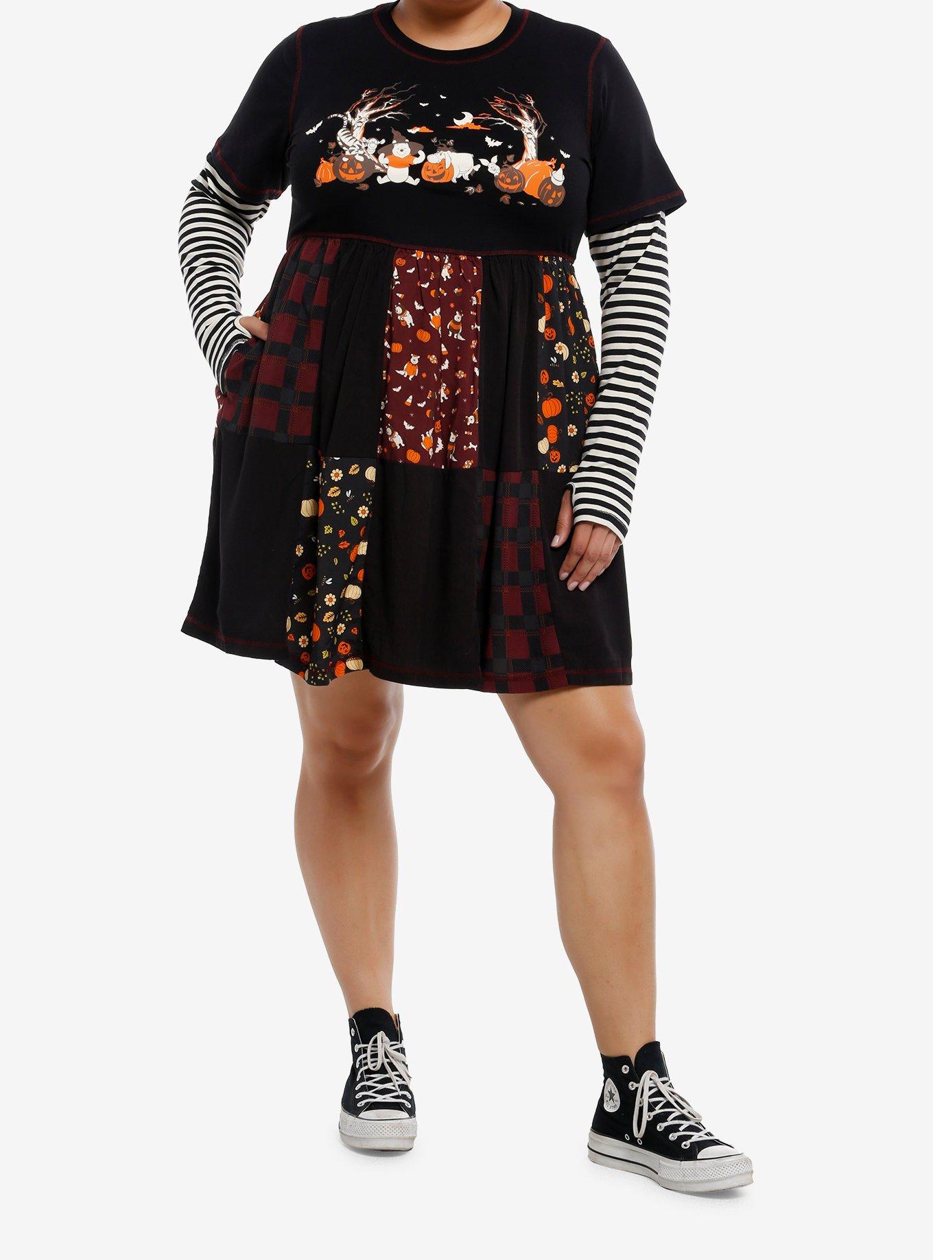 Her Universe Disney Winnie The Pooh Halloween Patchwork Twofer Dress Plus Size, , hi-res