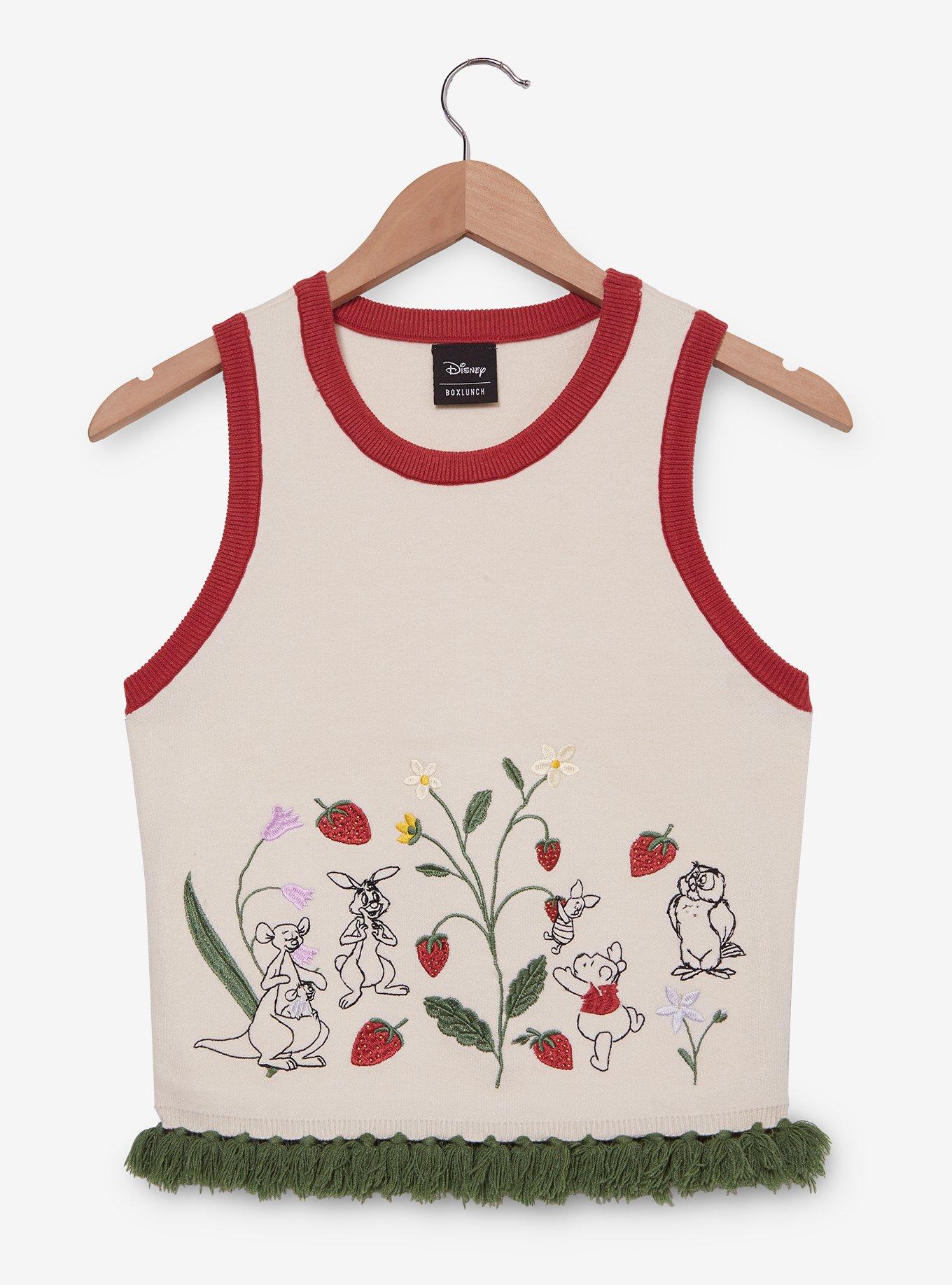 Disney Winnie the Pooh Floral Strawberry Women's Cropped Tank Top, CREAM, alternate