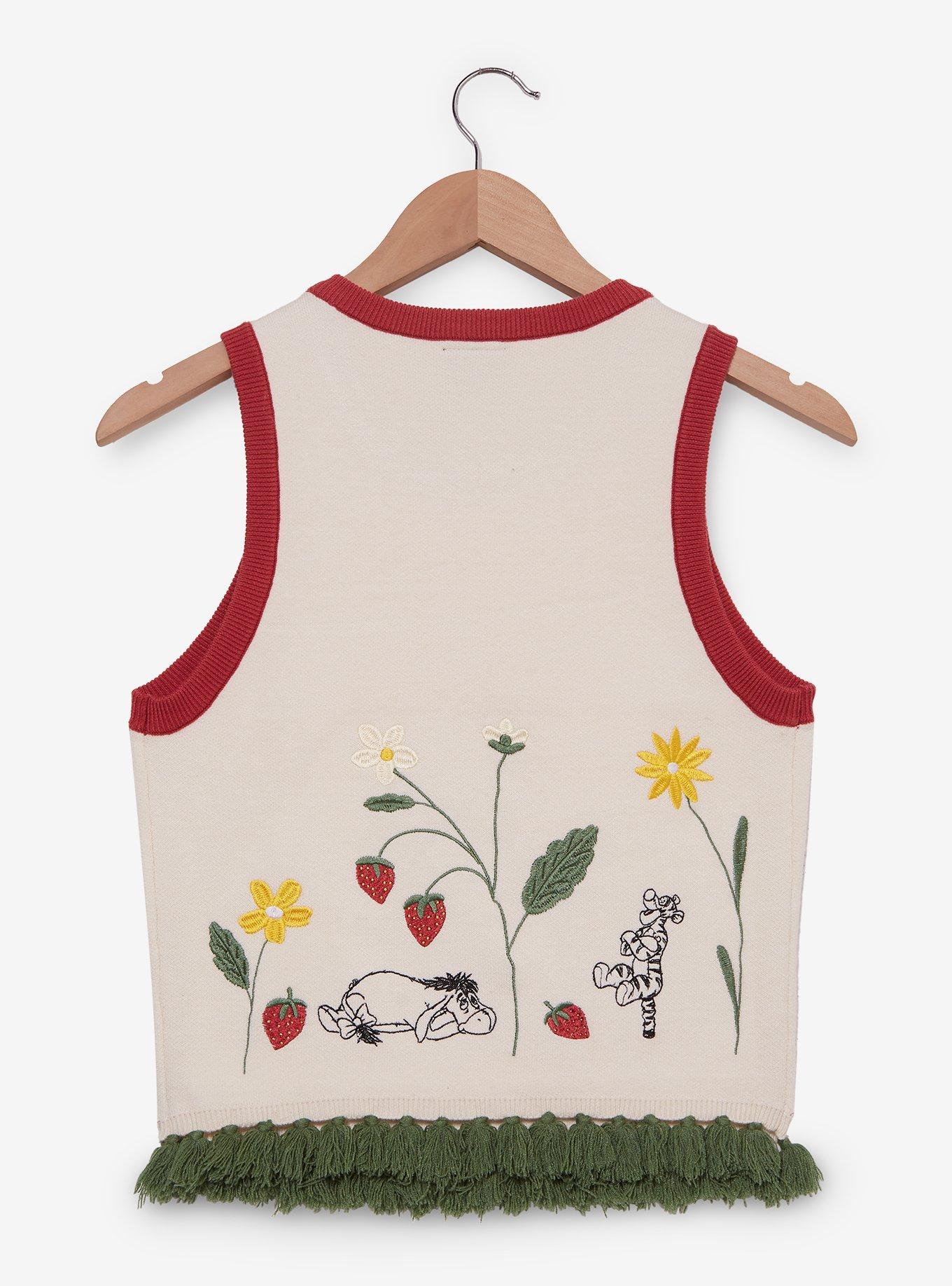 Disney Winnie the Pooh Floral Strawberry Women's Cropped Tank Top, CREAM, alternate