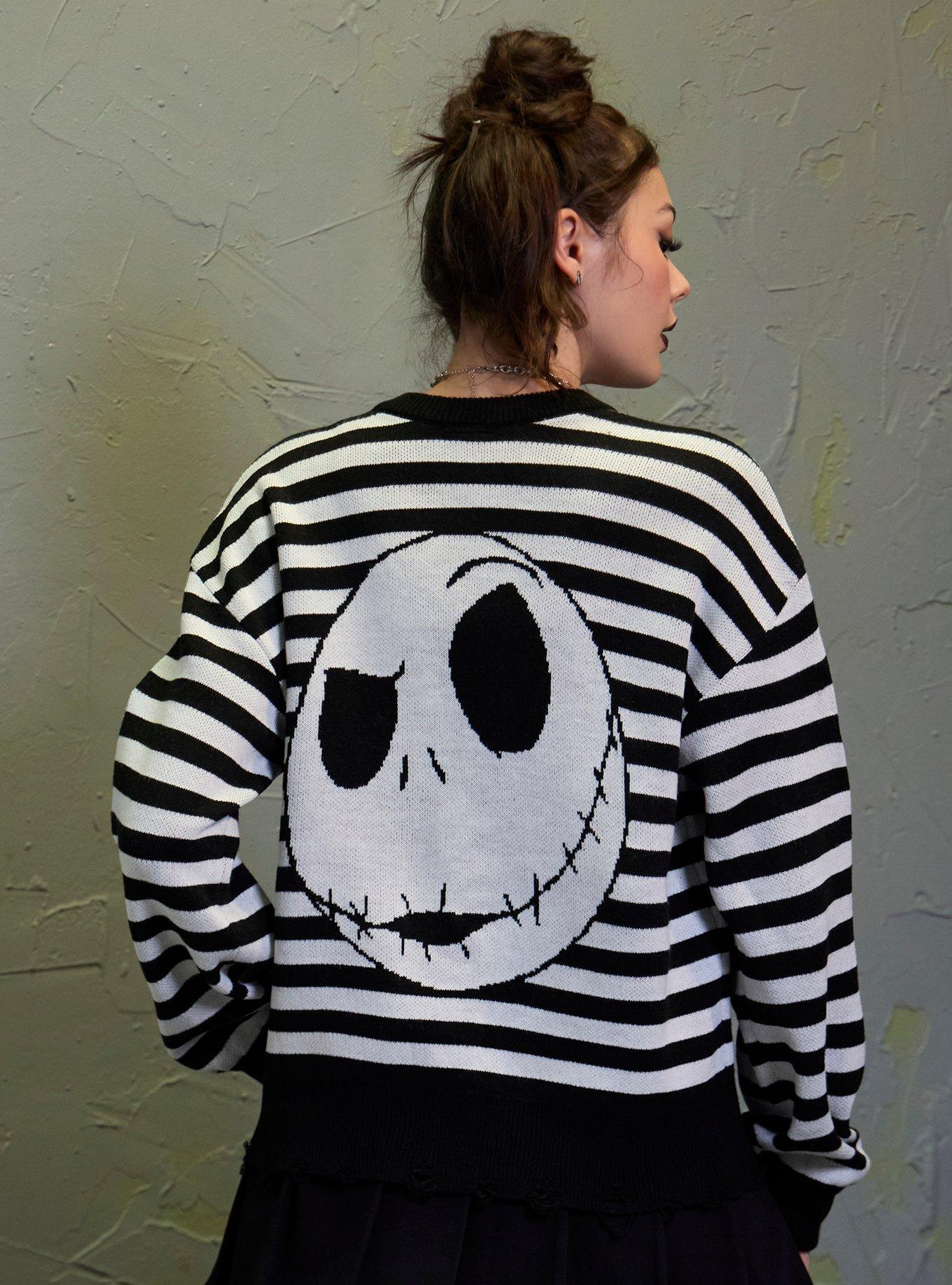 Her Universe The Nightmare Before Christmas Character Patch Stripe Cardigan, BLACK  WHITE, alternate - view 3