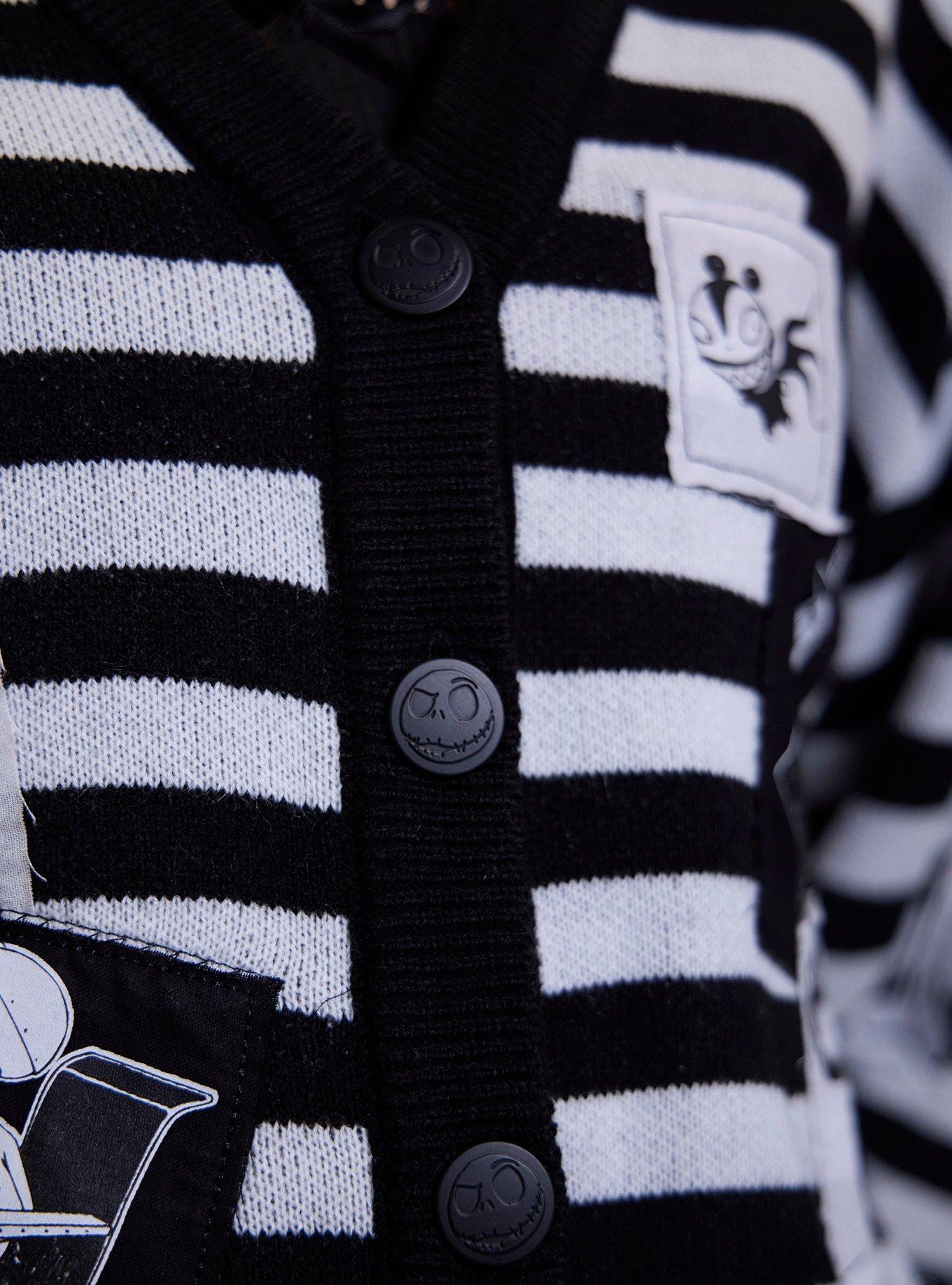 Her Universe The Nightmare Before Christmas Character Patch Stripe Cardigan, BLACK  WHITE, alternate - view 4