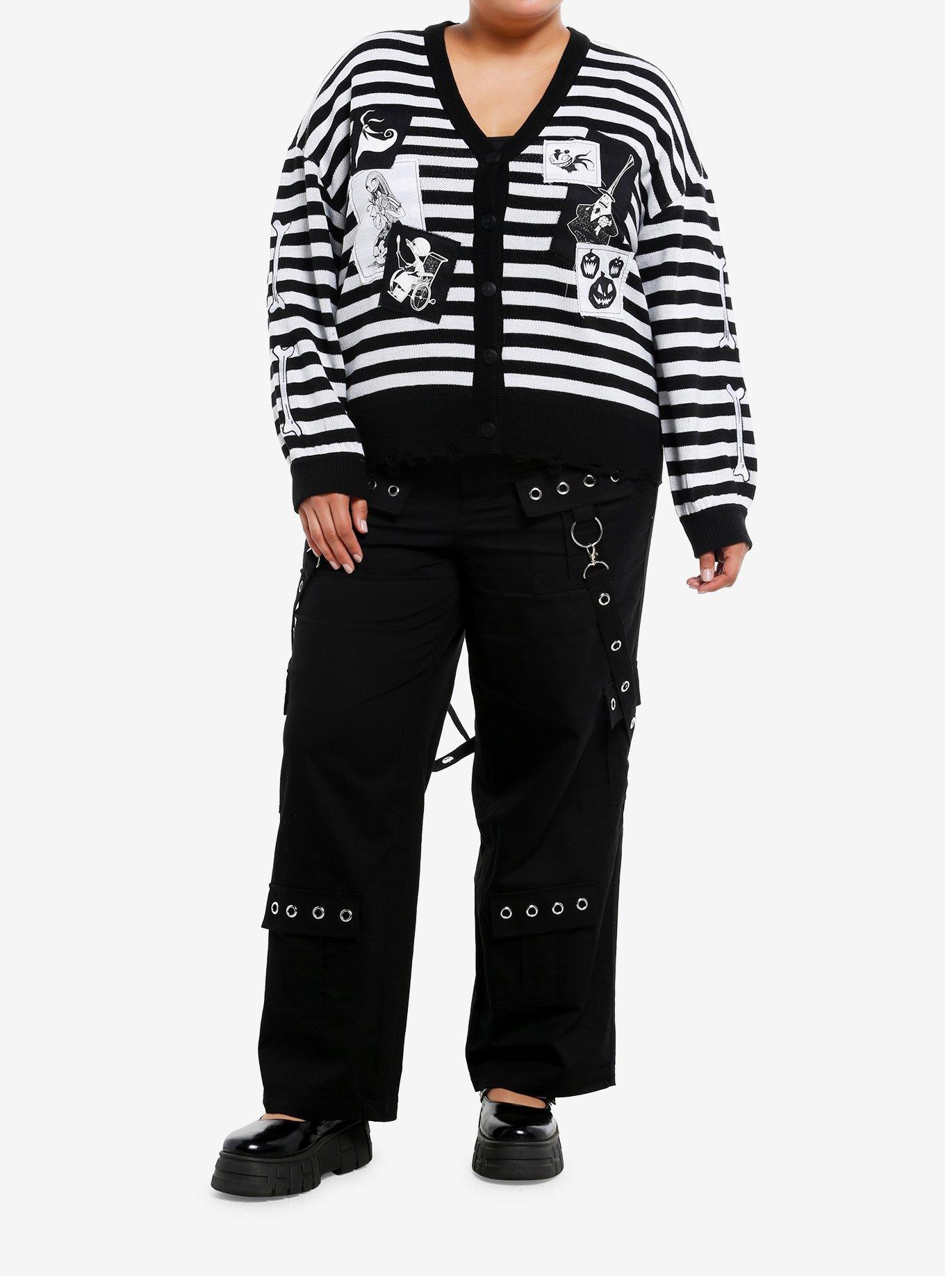 Her Universe The Nightmare Before Christmas Character Patch Stripe Cardigan Plus Size, BLACK  WHITE, alternate