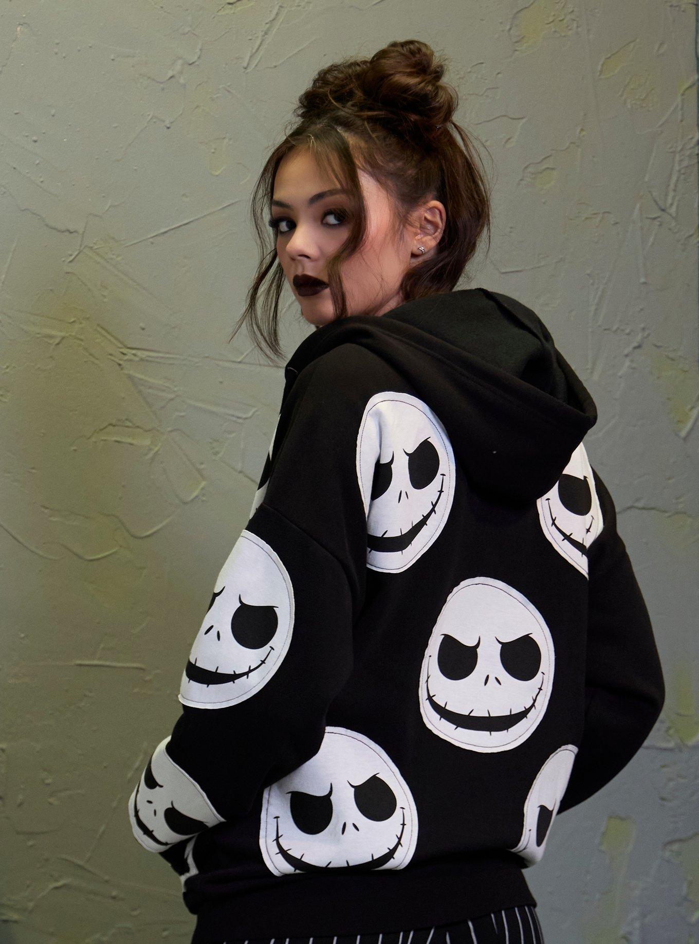 Her Universe The Nightmare Before Christmas Jack Faces Oversized Hoodie, BLACK  WHITE, alternate