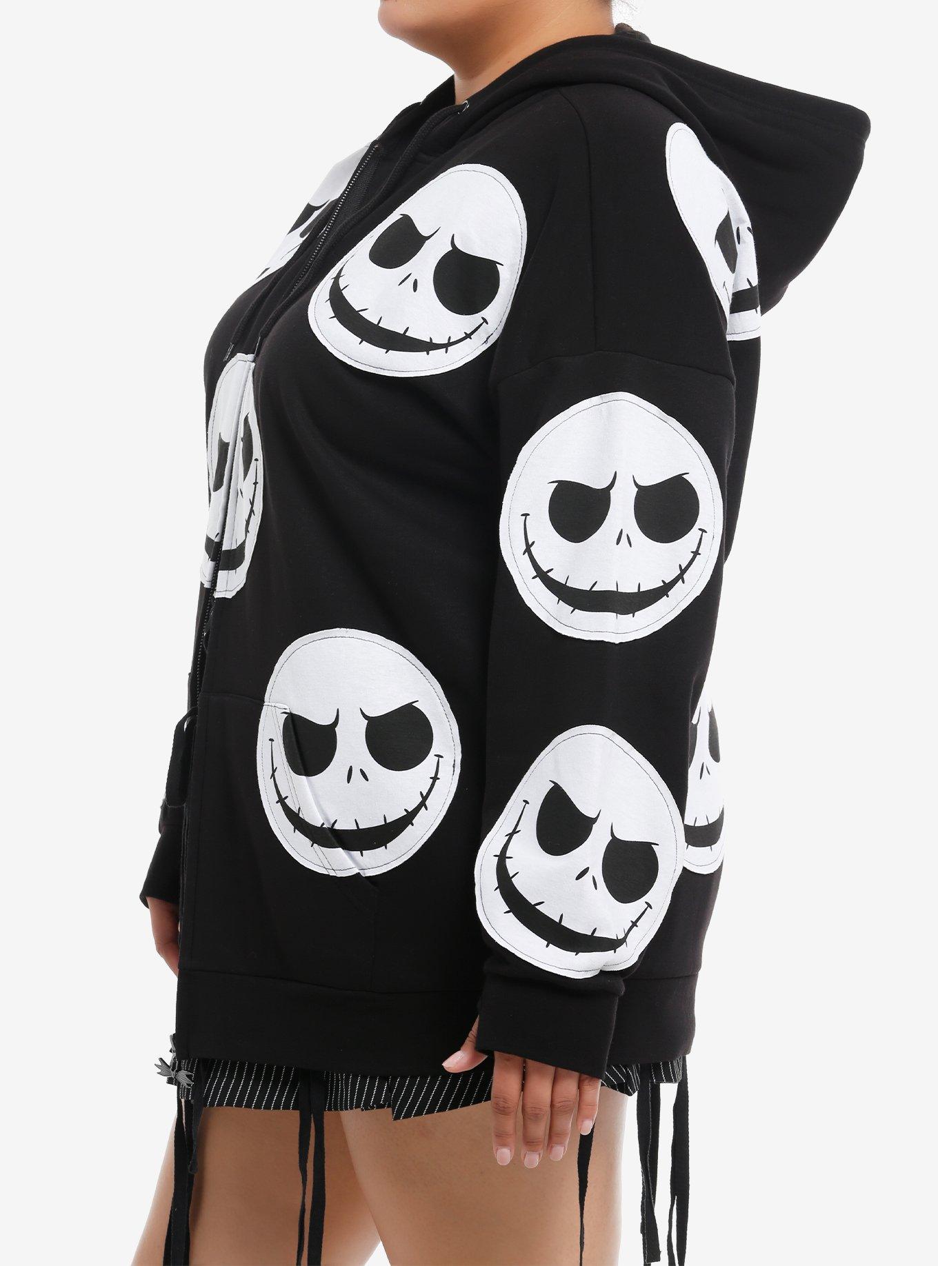 Her Universe The Nightmare Before Christmas Jack Faces Oversized Hoodie Plus Size, BLACK  WHITE, alternate