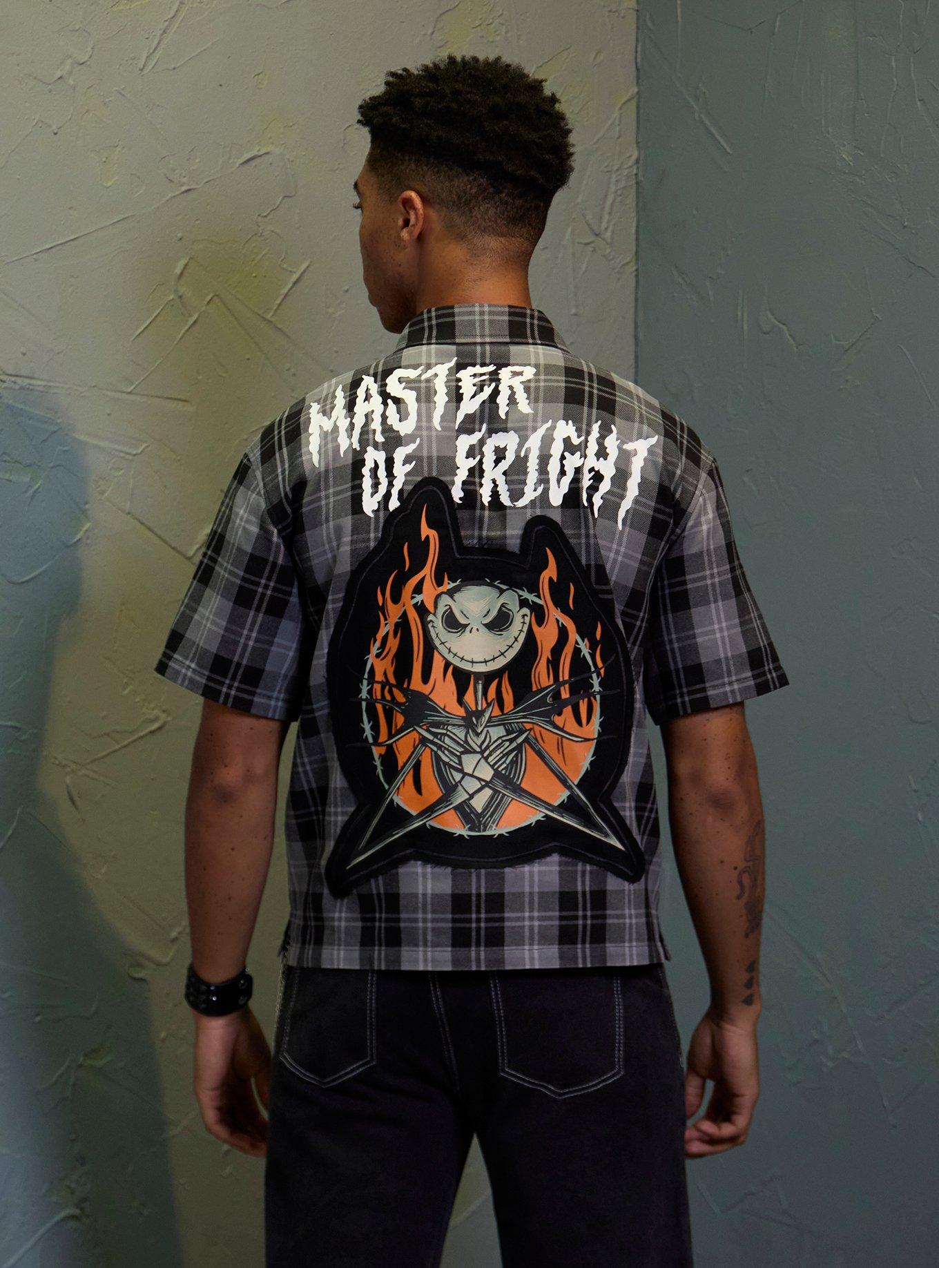 Our Universe The Nightmare Before Christmas Jack Plaid Crop Woven Button-Up, BLACK  WHITE, alternate