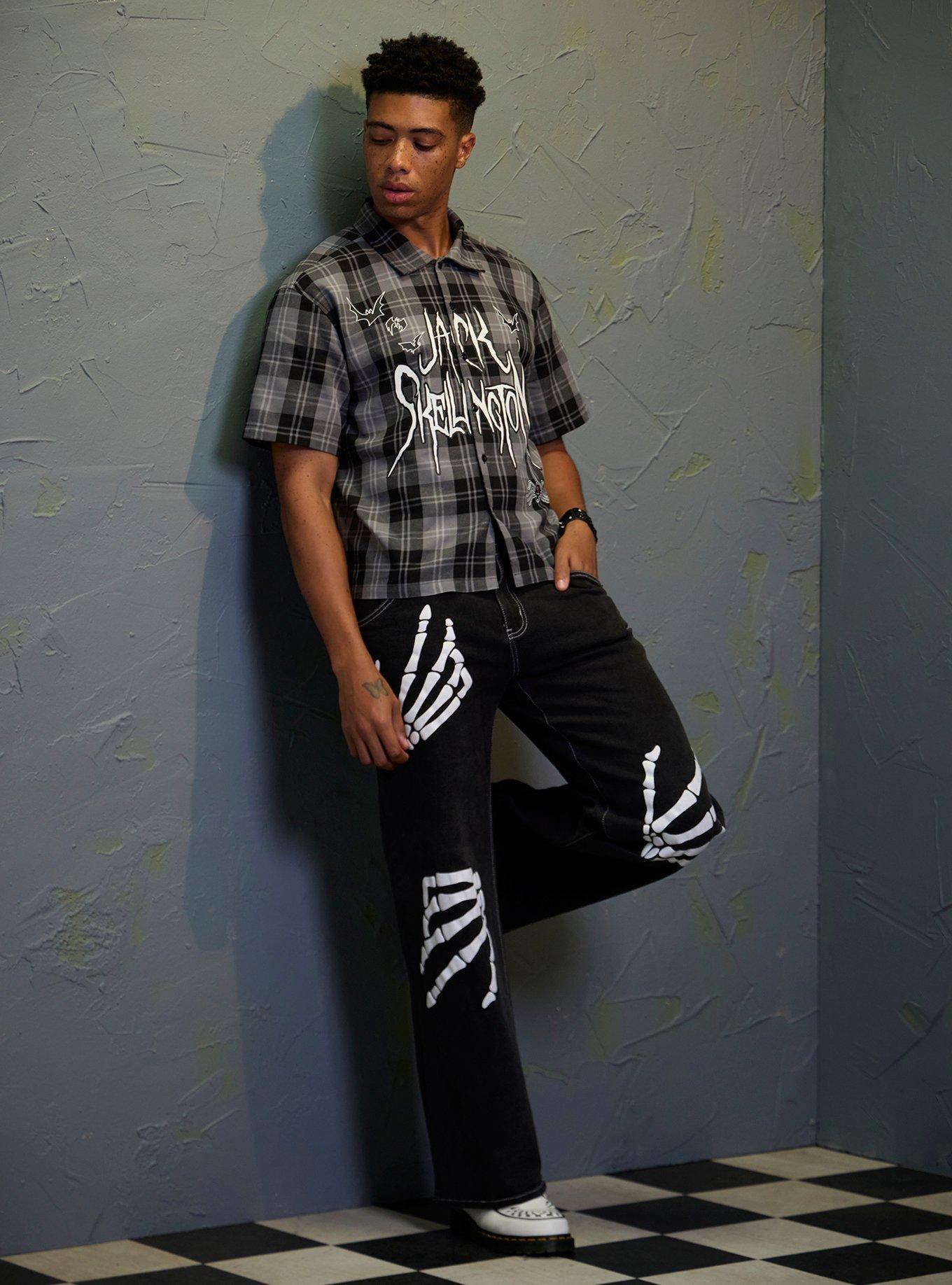 Our Universe The Nightmare Before Christmas Jack Plaid Crop Woven Button-Up, , hi-res