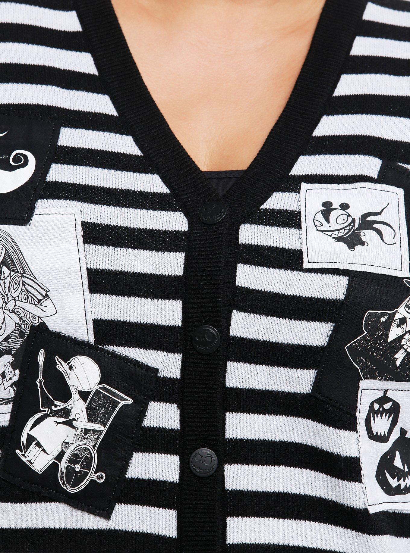 Her Universe The Nightmare Before Christmas Character Patch Stripe Girls Cardigan Plus Size, , alternate