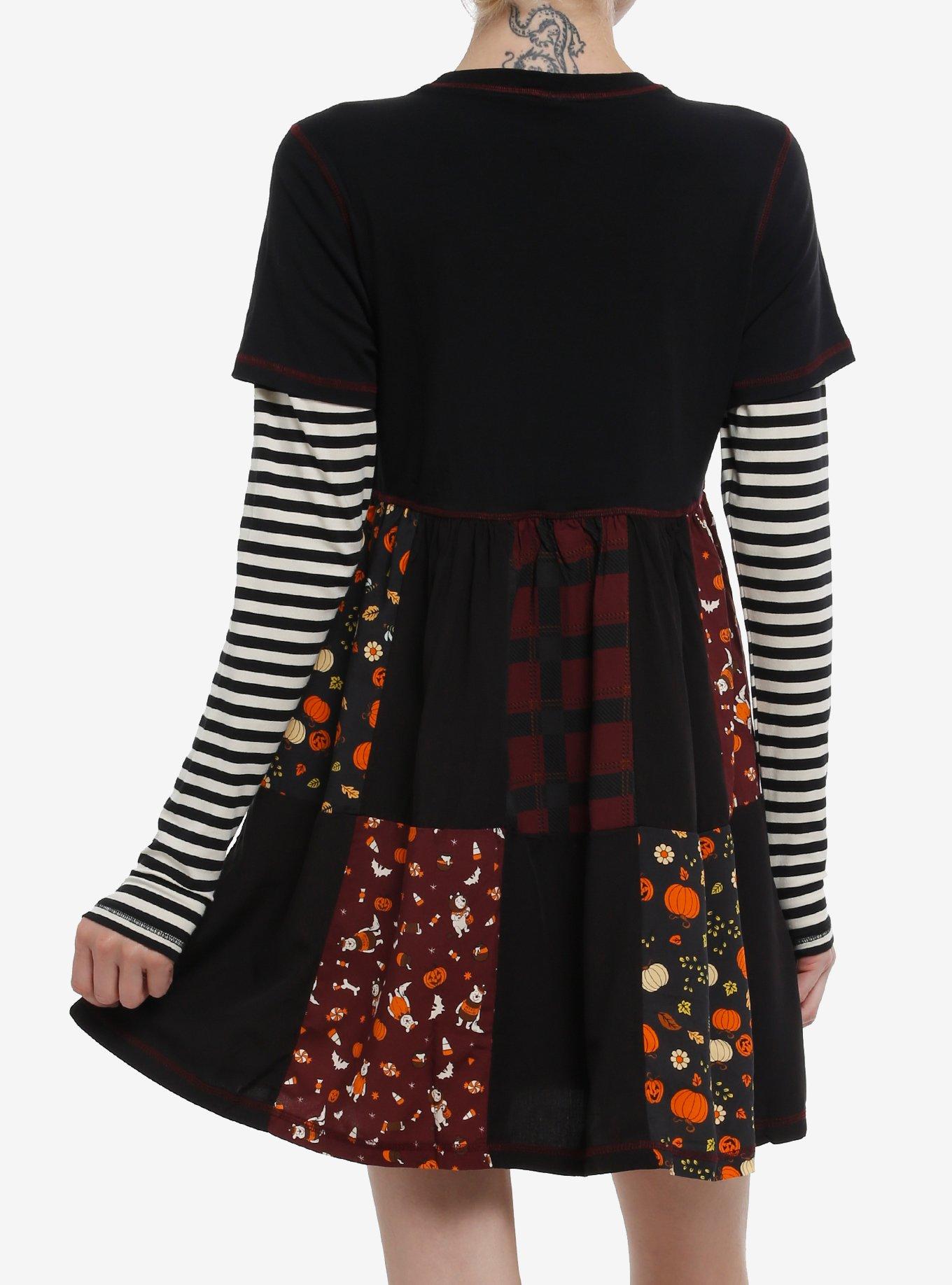 Her Universe Disney Winnie The Pooh Halloween Patchwork Twofer Dress, MULTI, alternate