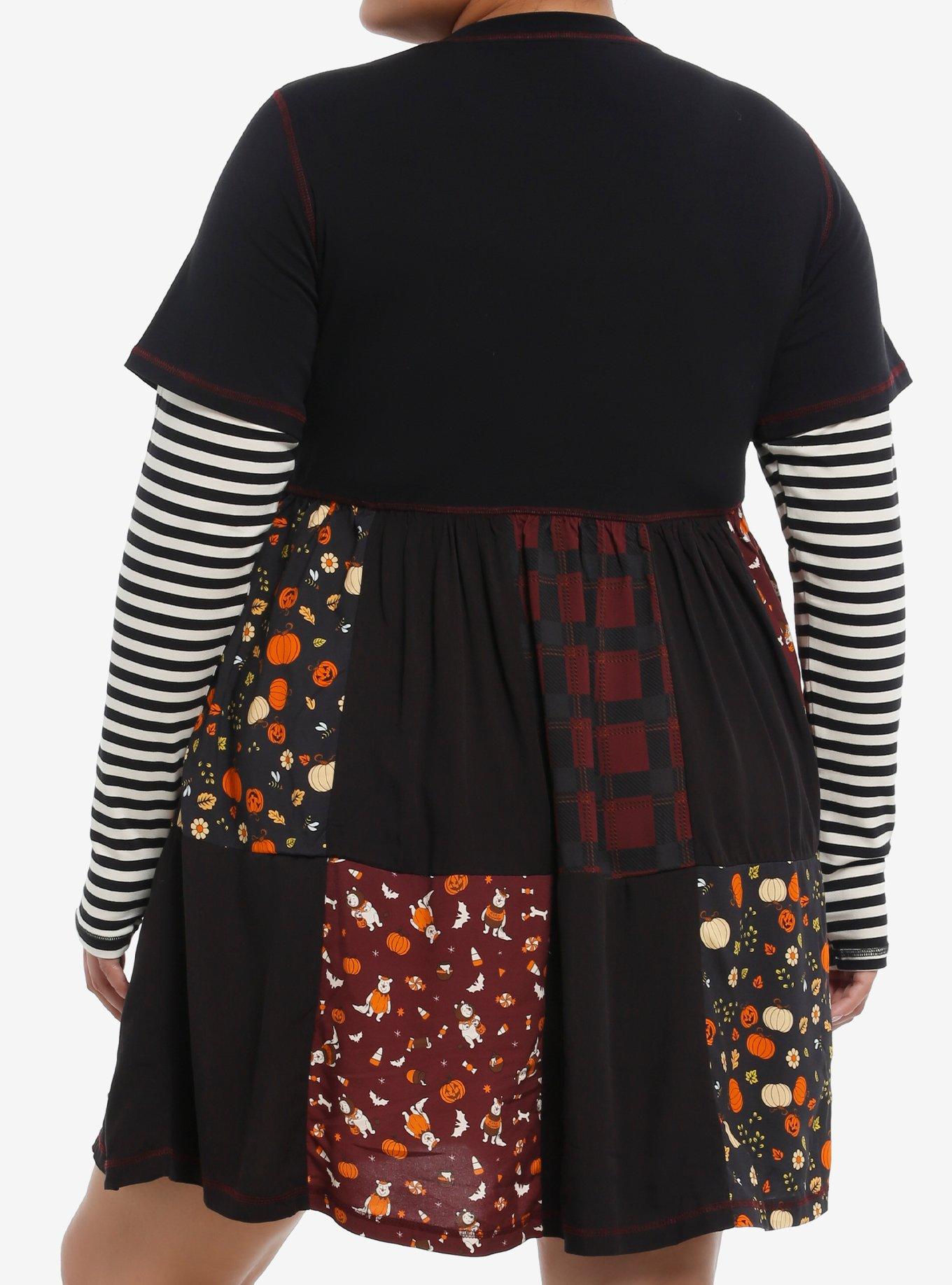 Her Universe Disney Winnie The Pooh Halloween Patchwork Twofer Dress Plus Size, , hi-res