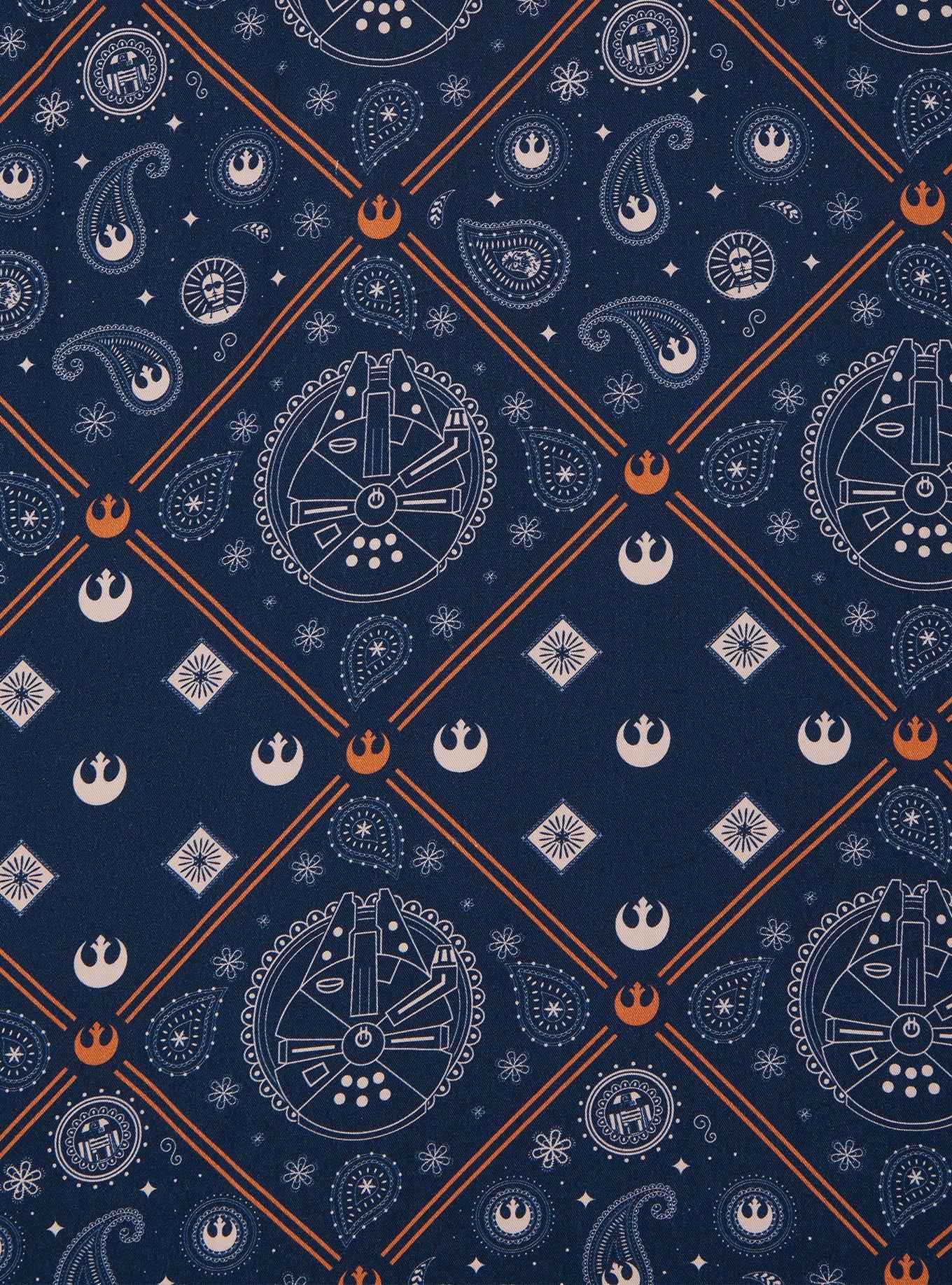 Star Wars Rebel Alliance Paisley Print Woven Button Up &mdash; BoxLunch Exclusive, NAVY, alternate