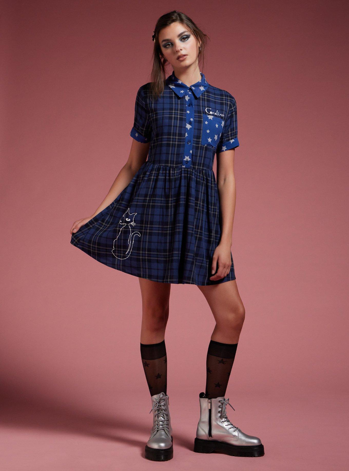 Coraline Plaid Star Babydoll Dress, MULTI, alternate