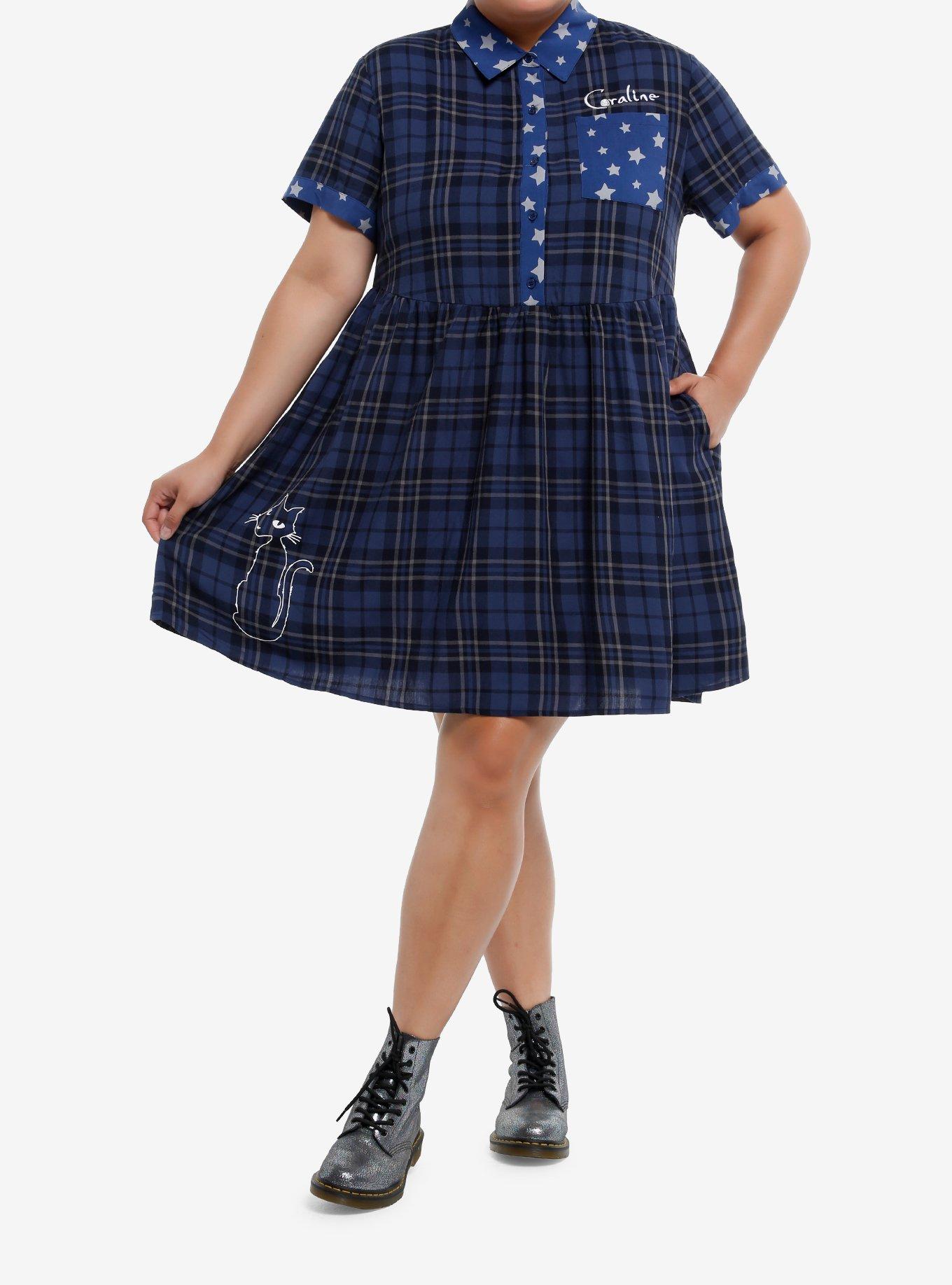 Coraline Plaid Star Babydoll Dress Plus Size, MIDNIGHT BLUE, alternate - view 3