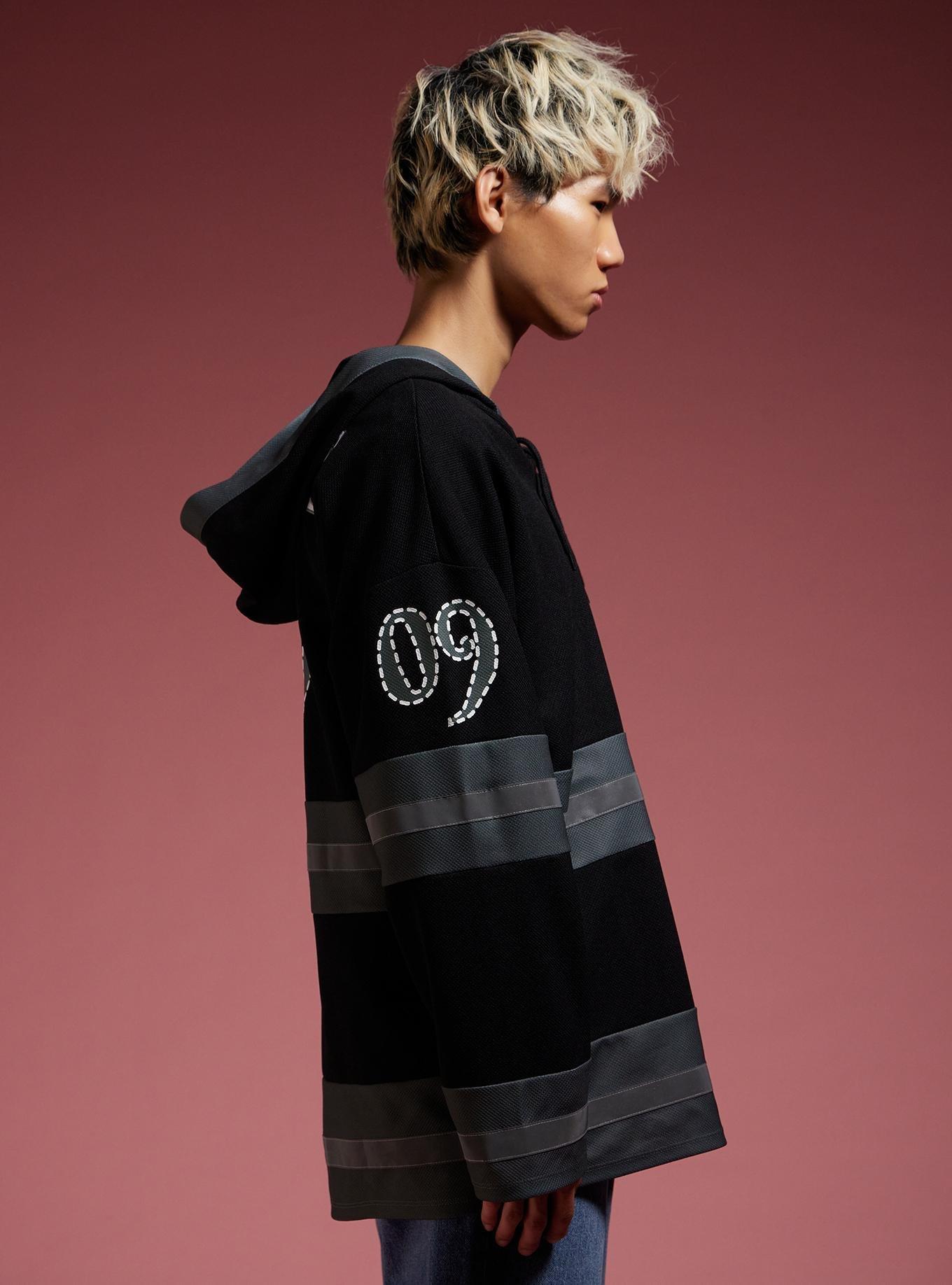 Coraline Wybie Hooded Hockey Jersey, BLACK  GREY, alternate - view 5