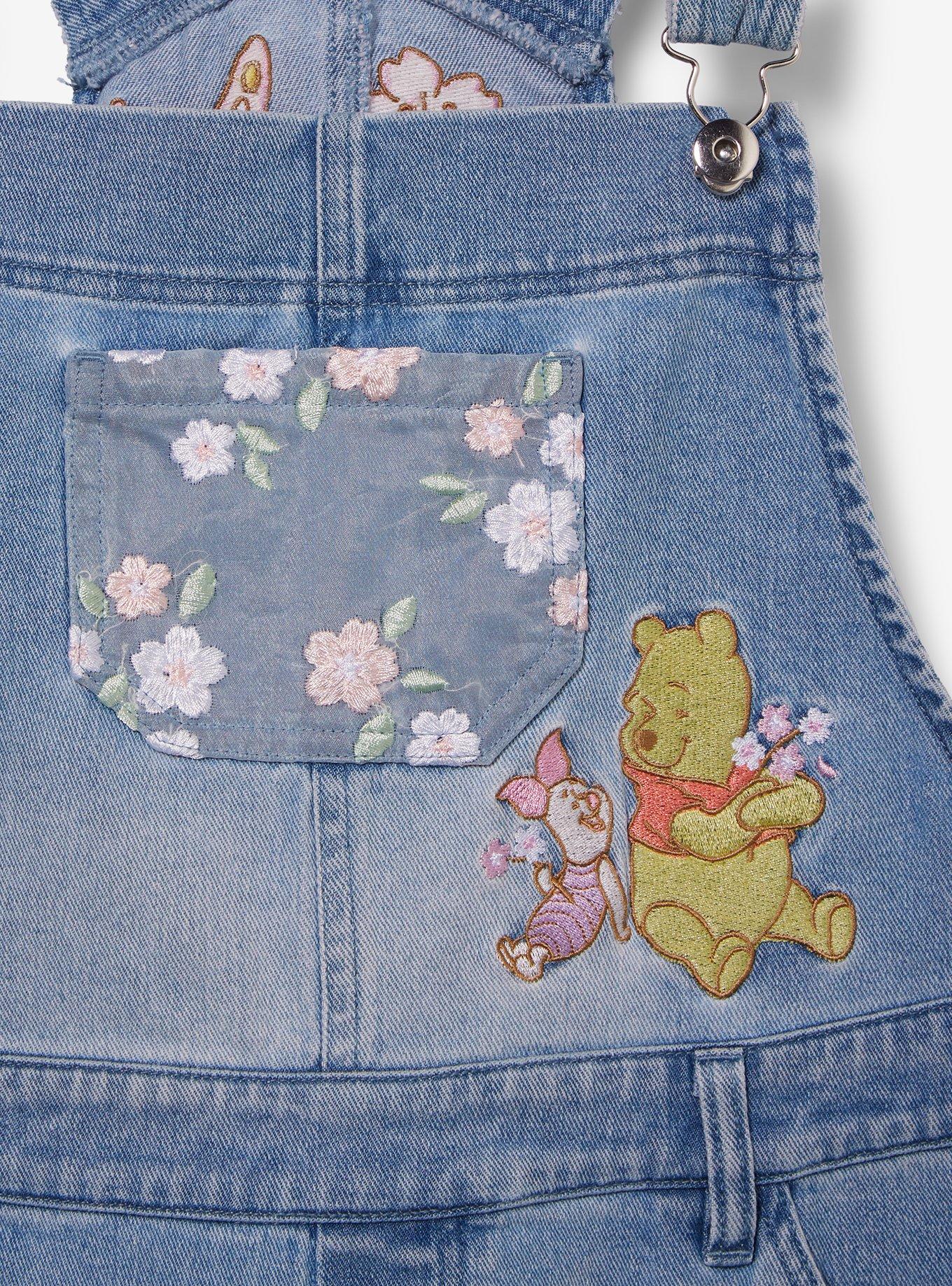 Disney Winnie The Pooh Floral Embroidered Short Overalls, MULTI, alternate