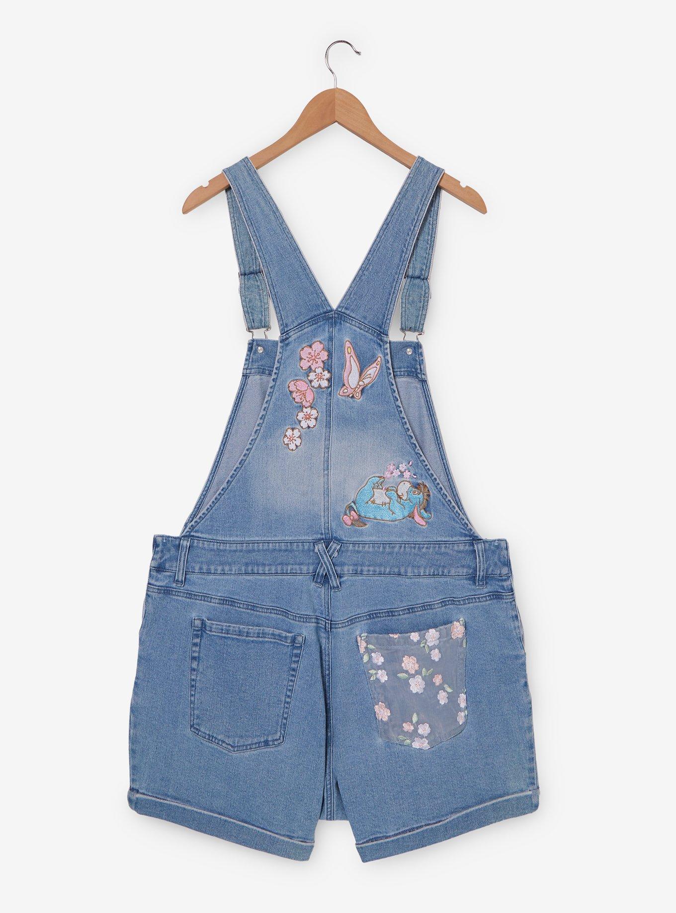 Disney Winnie The Pooh Floral Embroidered Short Overalls Plus Size, , hi-res