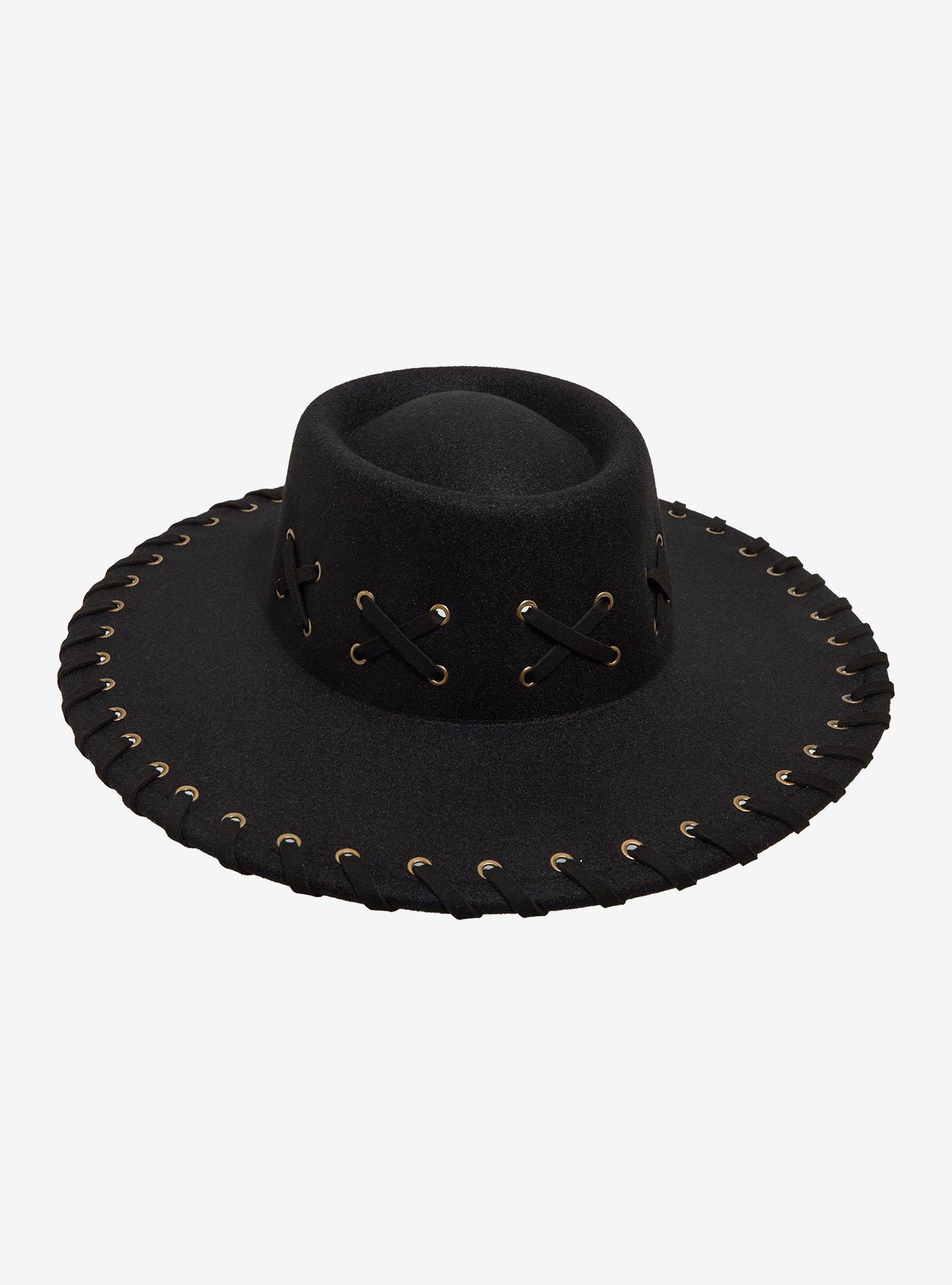 Cross Lace Grommet Wide Brim Hat, , hi-res